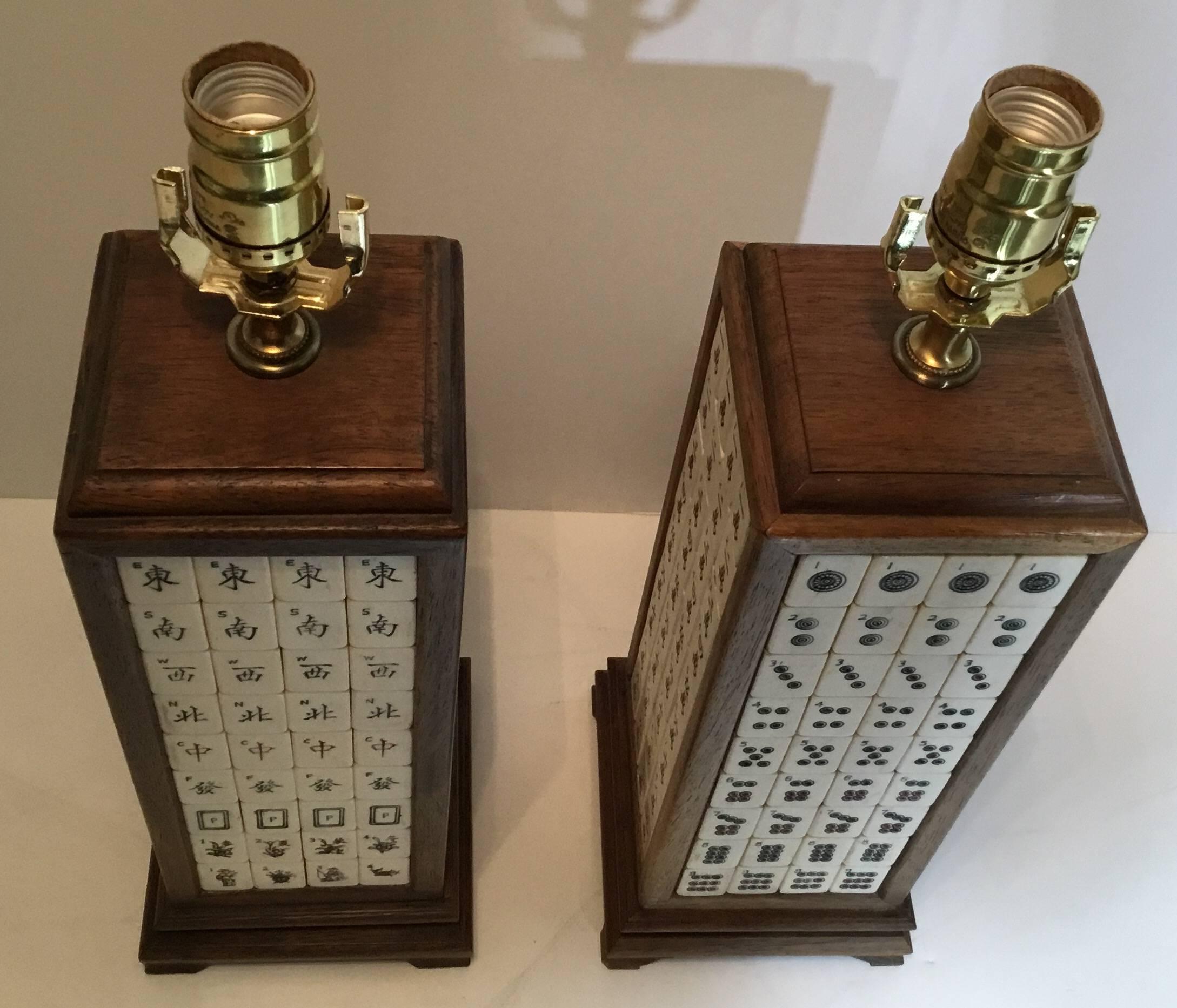 Mid-20th Century Pair of Vintage Mahjong Table Lamps