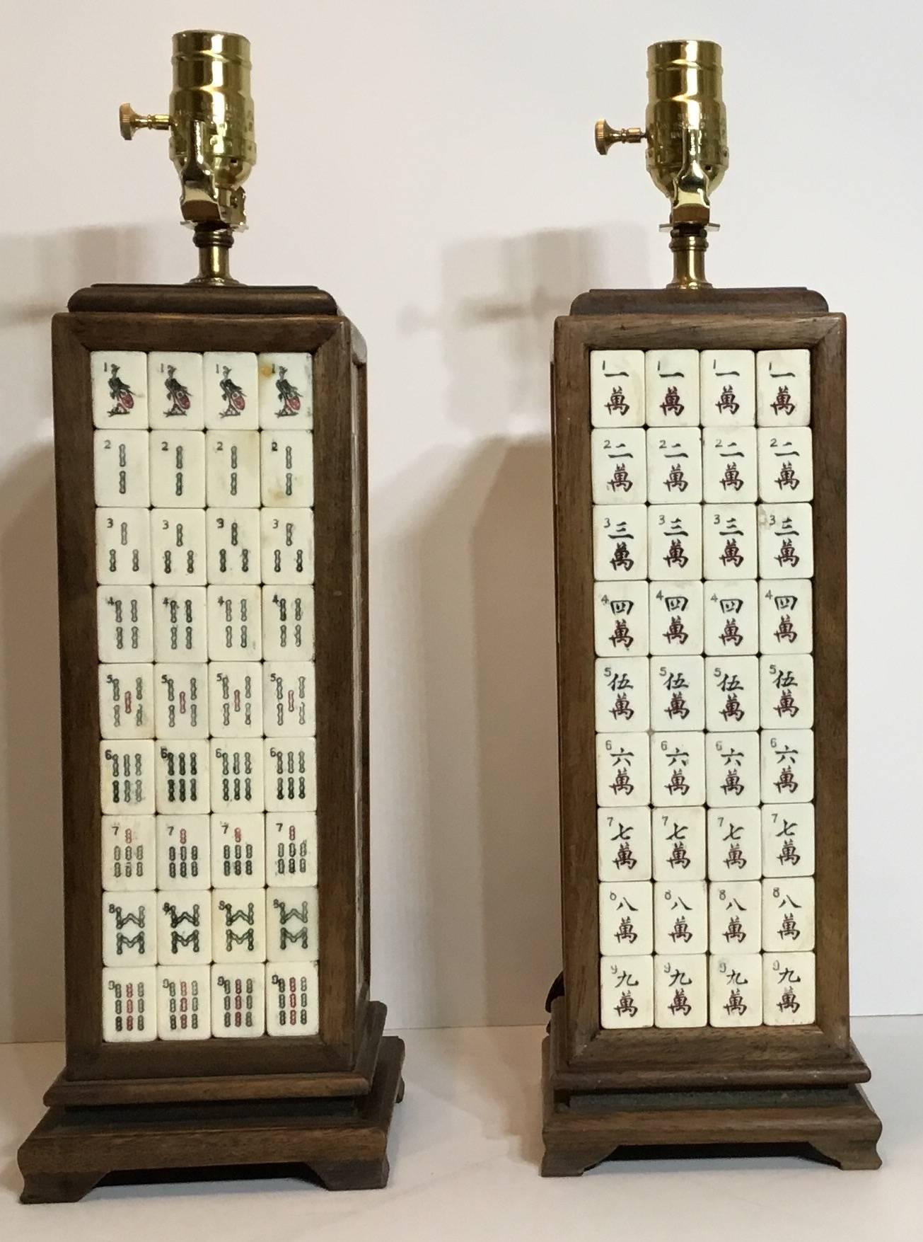 Pair of Vintage Mahjong Table Lamps 3