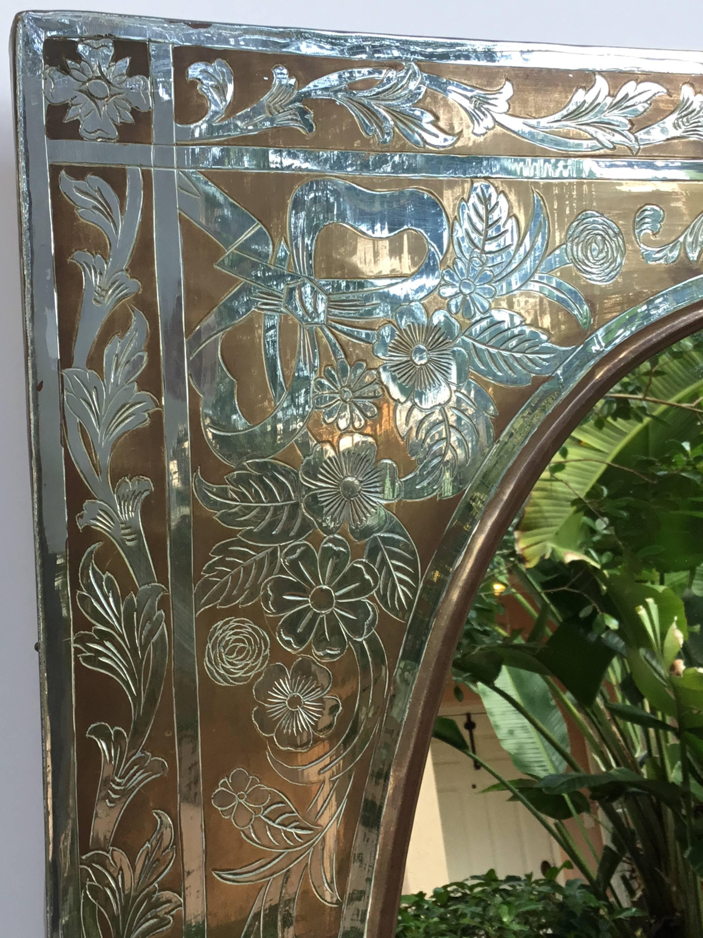 Vintage Etched Copper Mirror 3