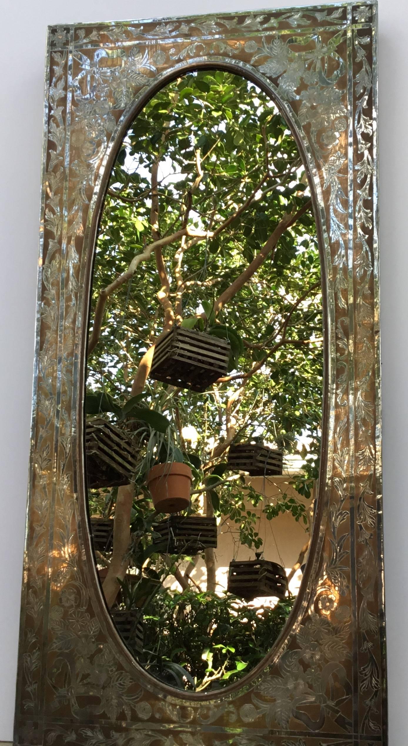Vintage Etched Copper Mirror In Excellent Condition In Delray Beach, FL