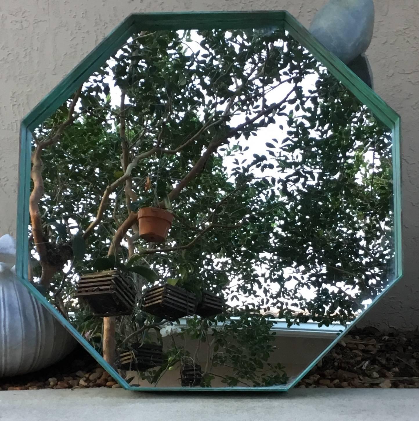 One of a kind hexagon shape bronze mirror, beautiful oxidize patina will look
great indoor or outdoor.