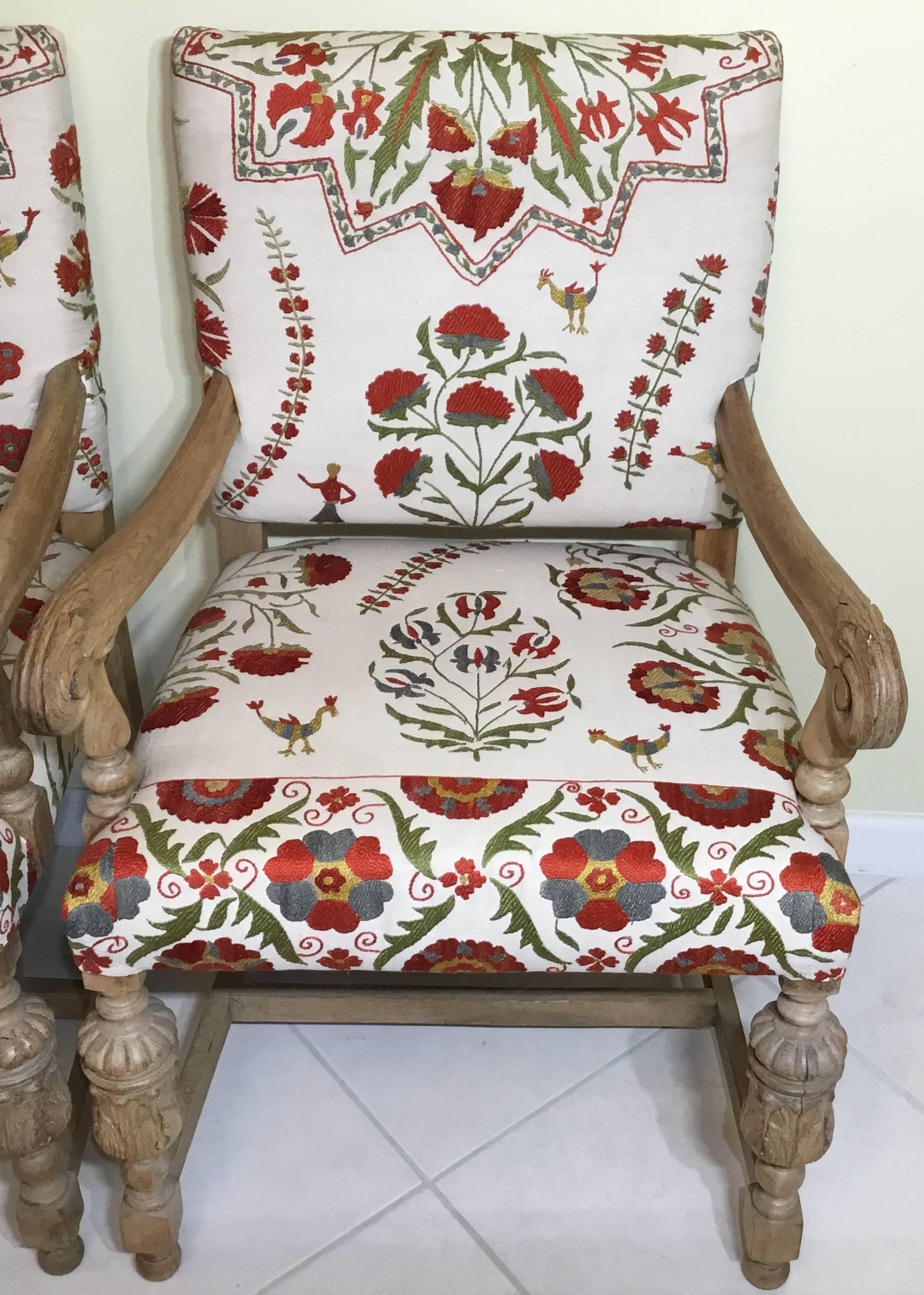 American Pair of Antique Suzani Armchair