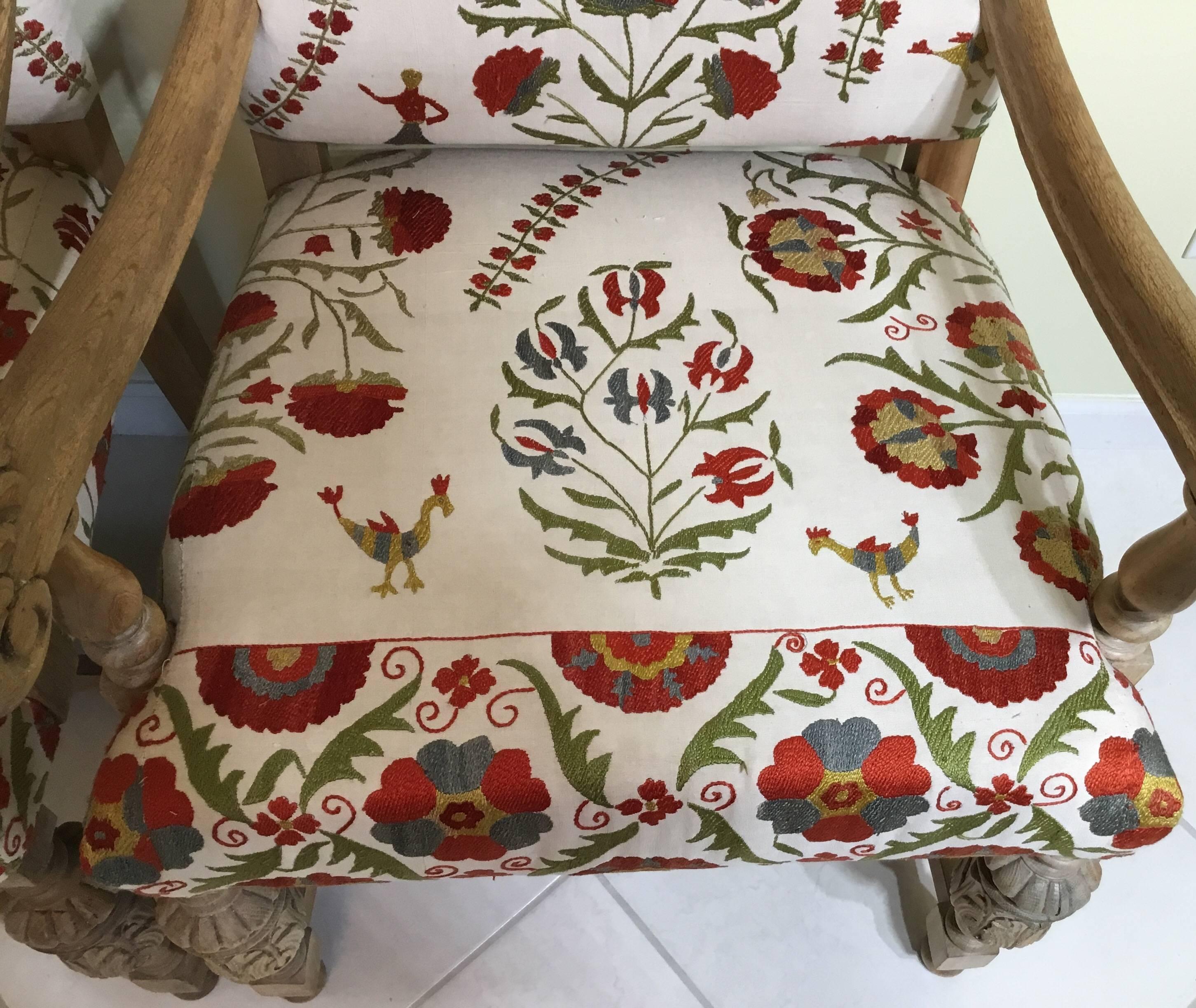 Embroidered Pair of Antique Suzani Armchair