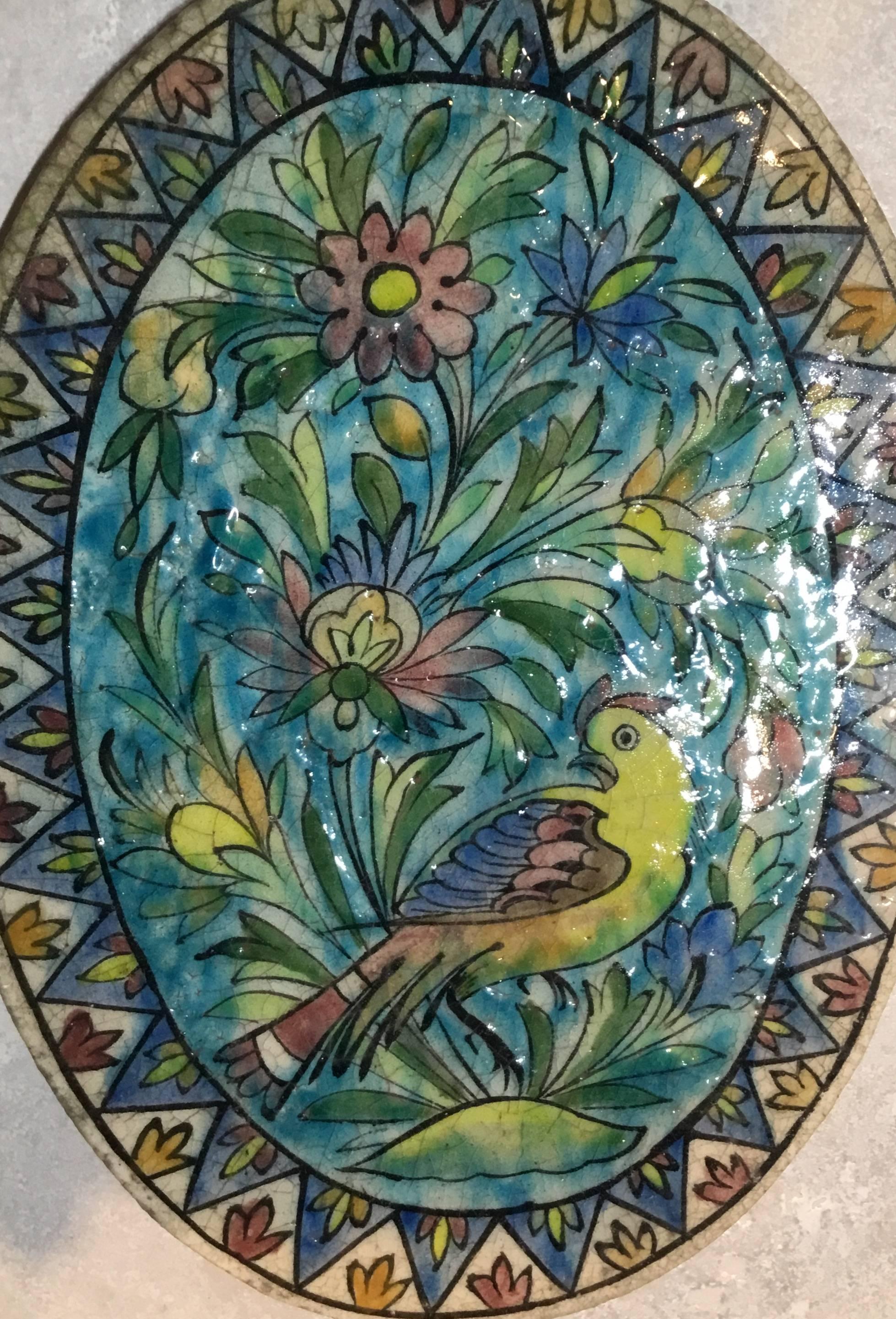 Vintage Persian Oval Ceramic Tile 4