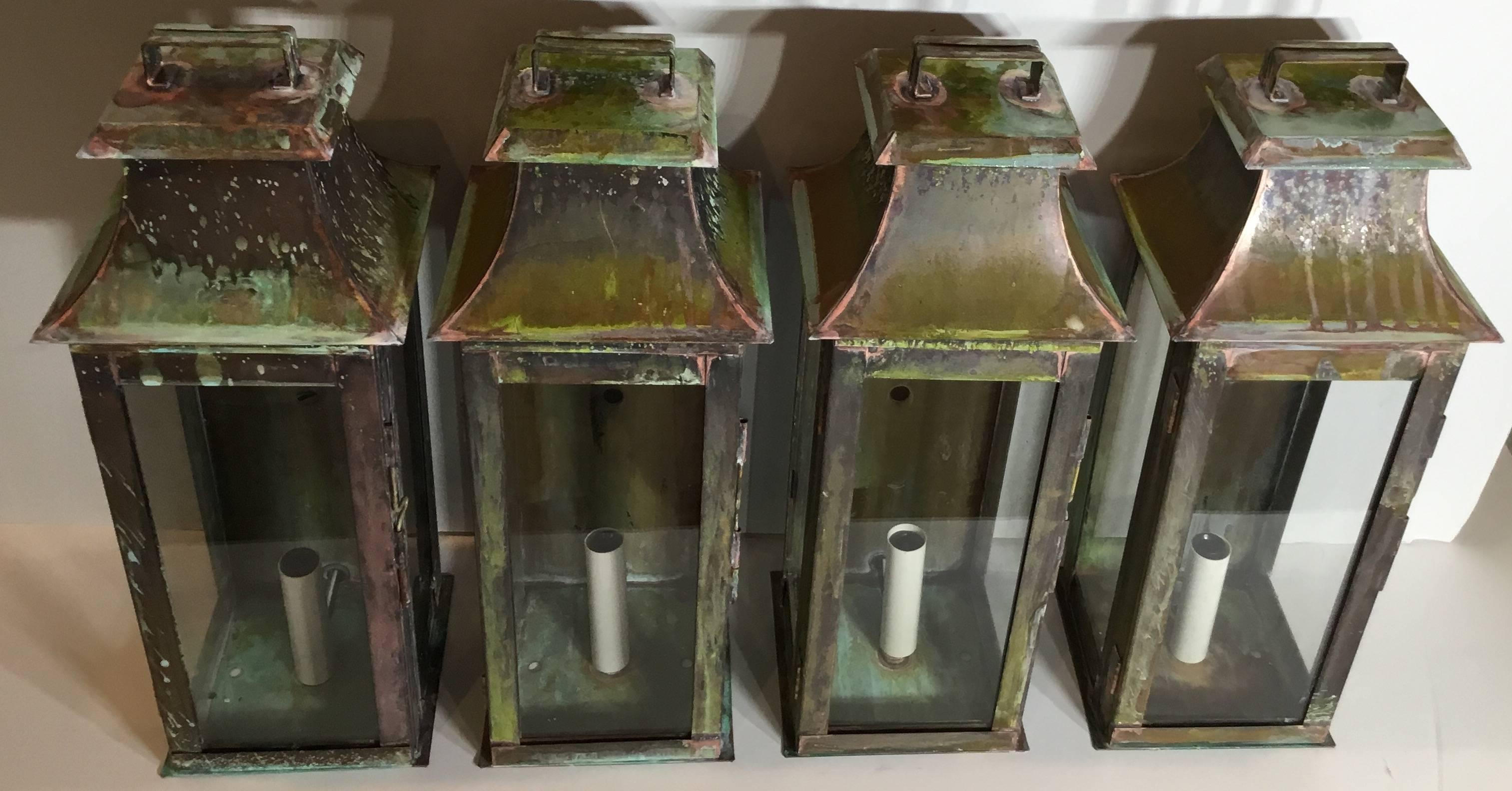 Set of Four Copper Wall Lanterns In Excellent Condition In Delray Beach, FL