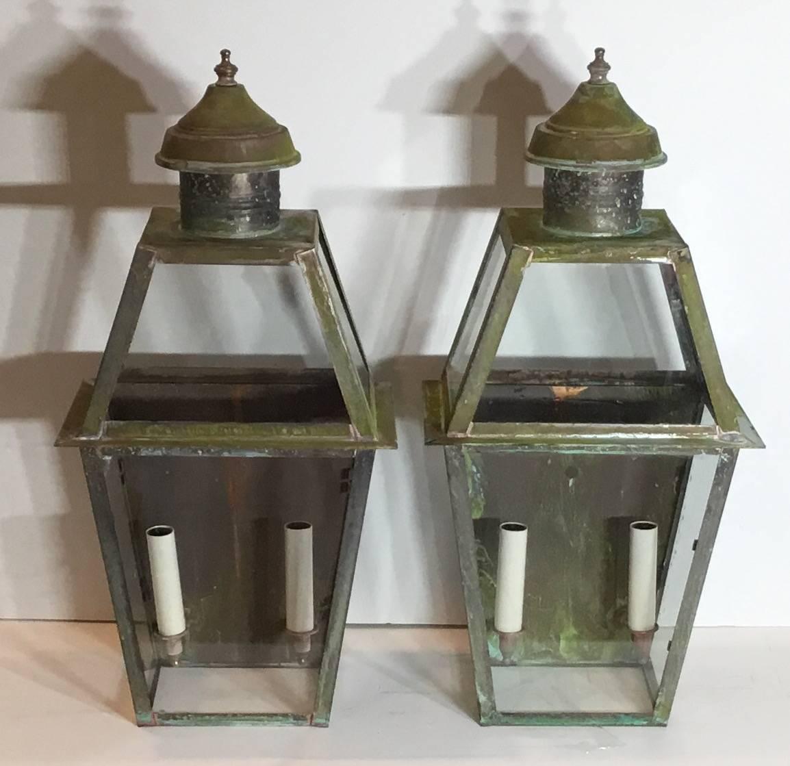 20th Century Pair of Large Architectural Wall Lanterns