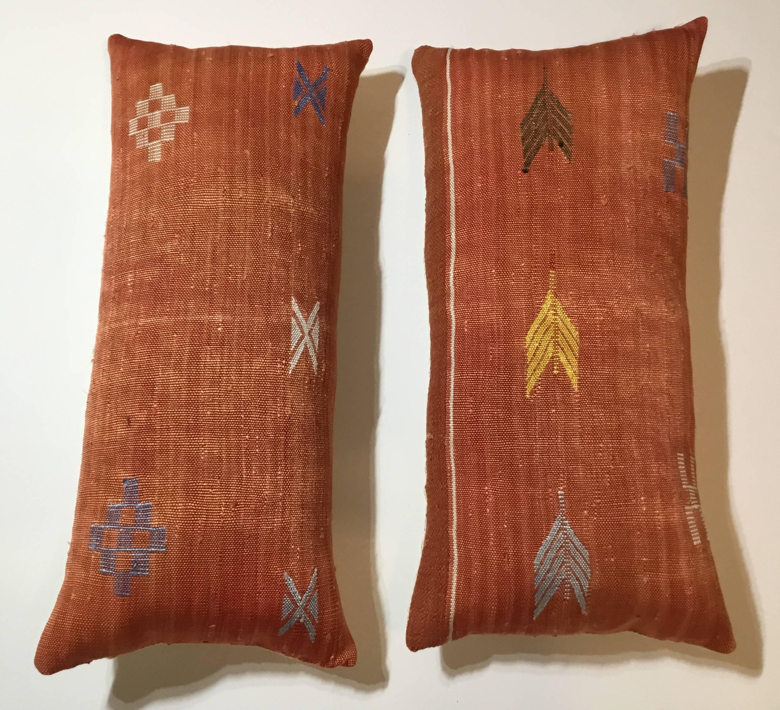 Cotton Pair of Moroccan Cactus Silk Pillows
