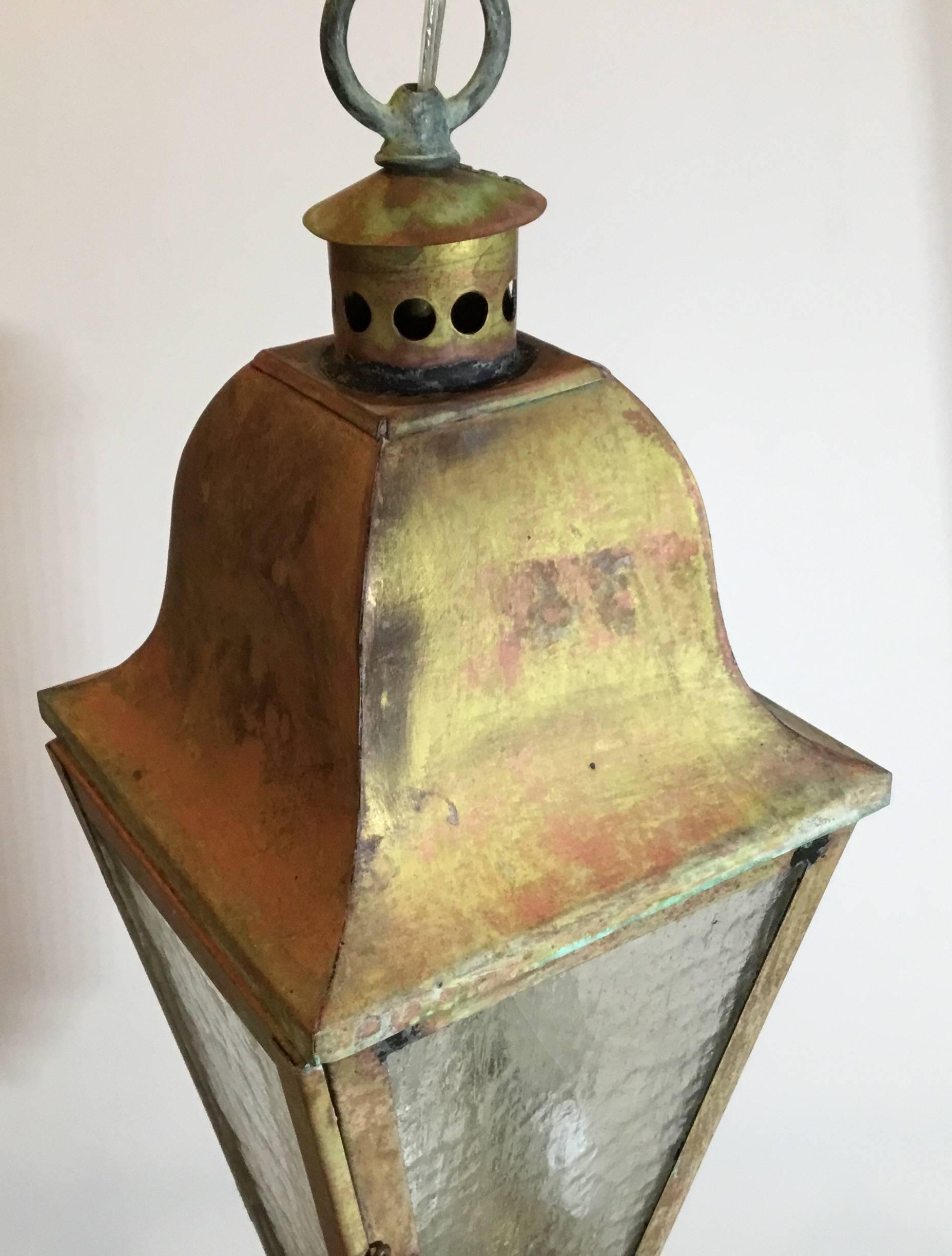 20th Century Small Vintage Hanging Brass Lantern
