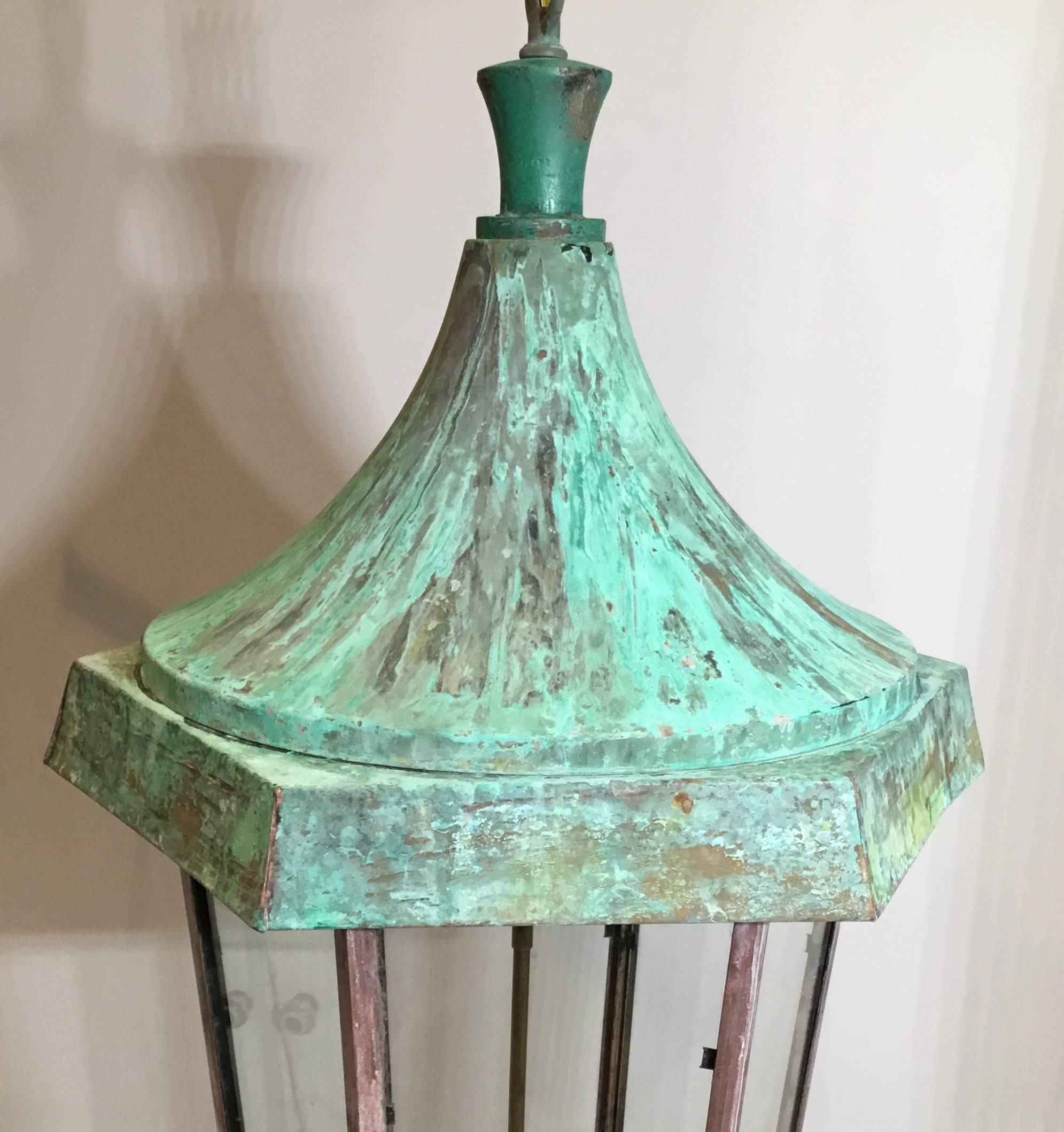 American Classical One of a Kind Large Hanging Copper Lantern