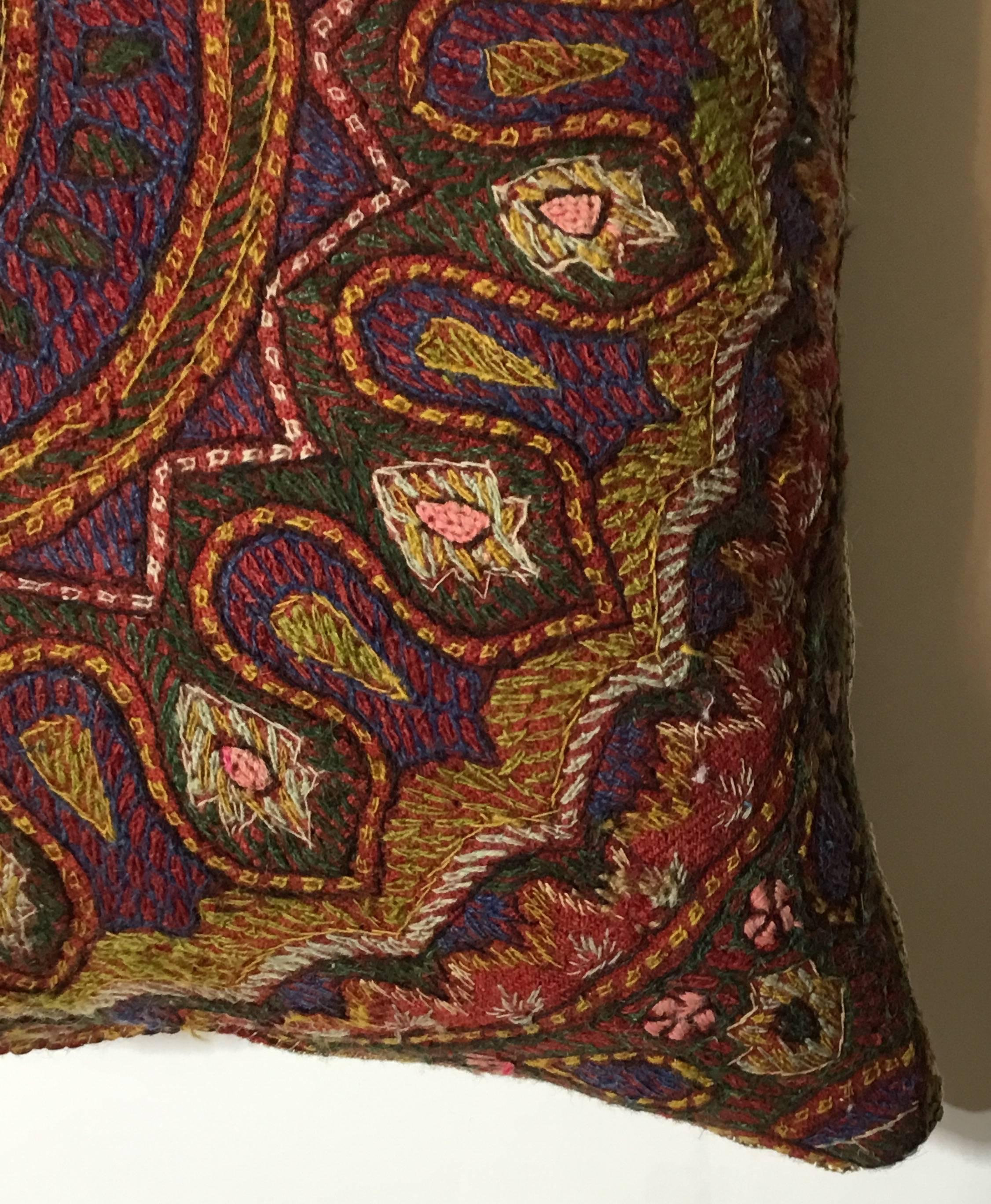 Hand Embroidery Persian Suzani Pillow In Excellent Condition In Delray Beach, FL