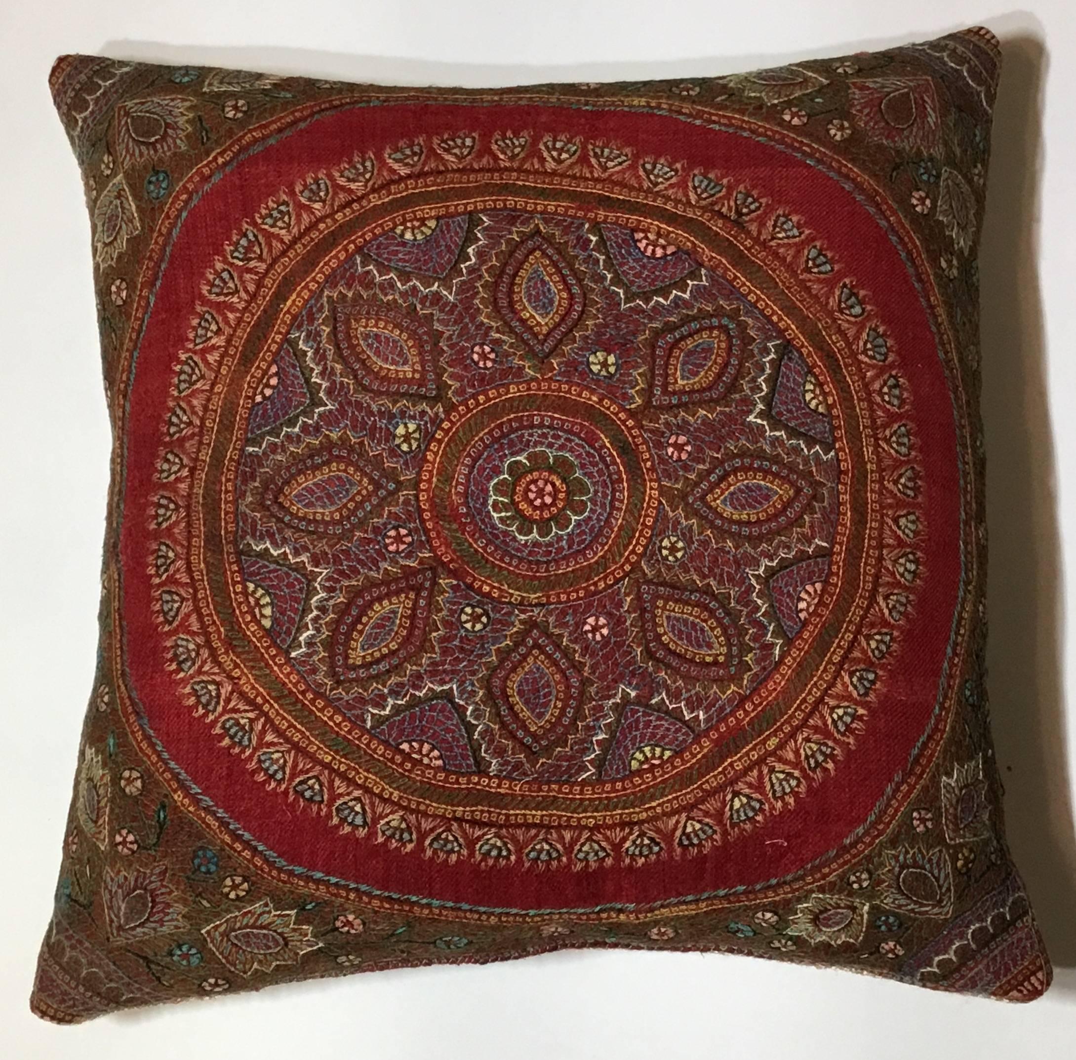 Hand Embroidery Persian Suzani Pillow In Good Condition In Delray Beach, FL