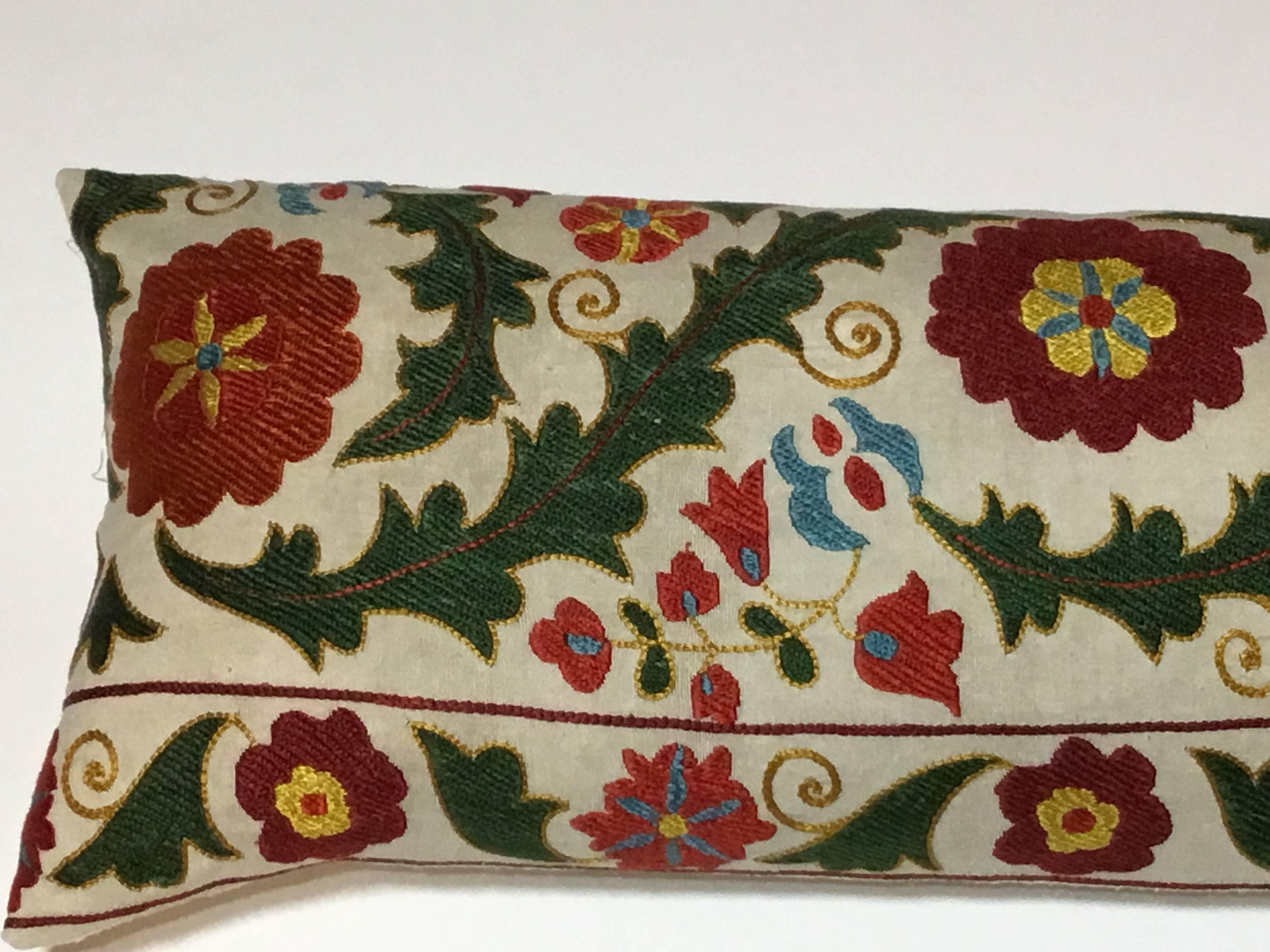 Hand Embroidery Suzani Pillow In Good Condition In Delray Beach, FL