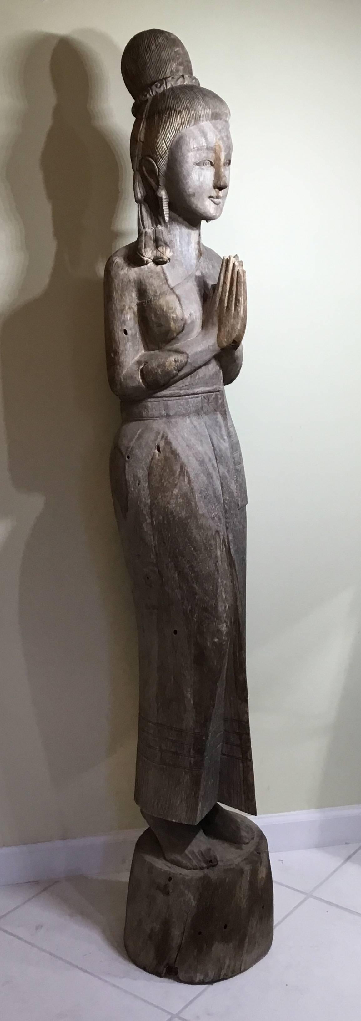 Carved Wood Old Quan Yin Statue 1