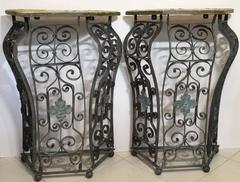 Pareja de Consolas Artísticas de Hierro y Cerámica