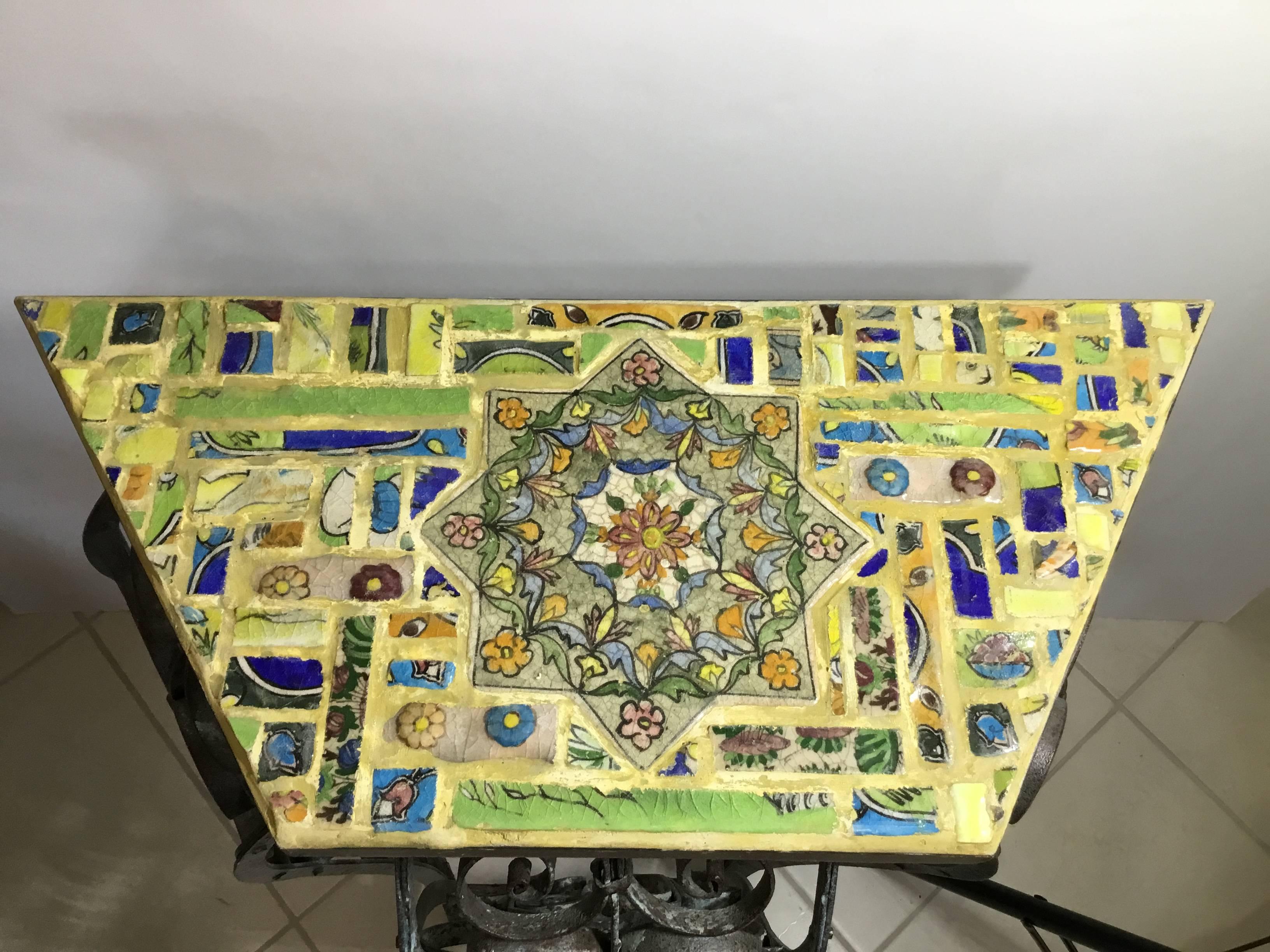 Pair of Artistic Iron and Ceramic Tile Consol For Sale 6