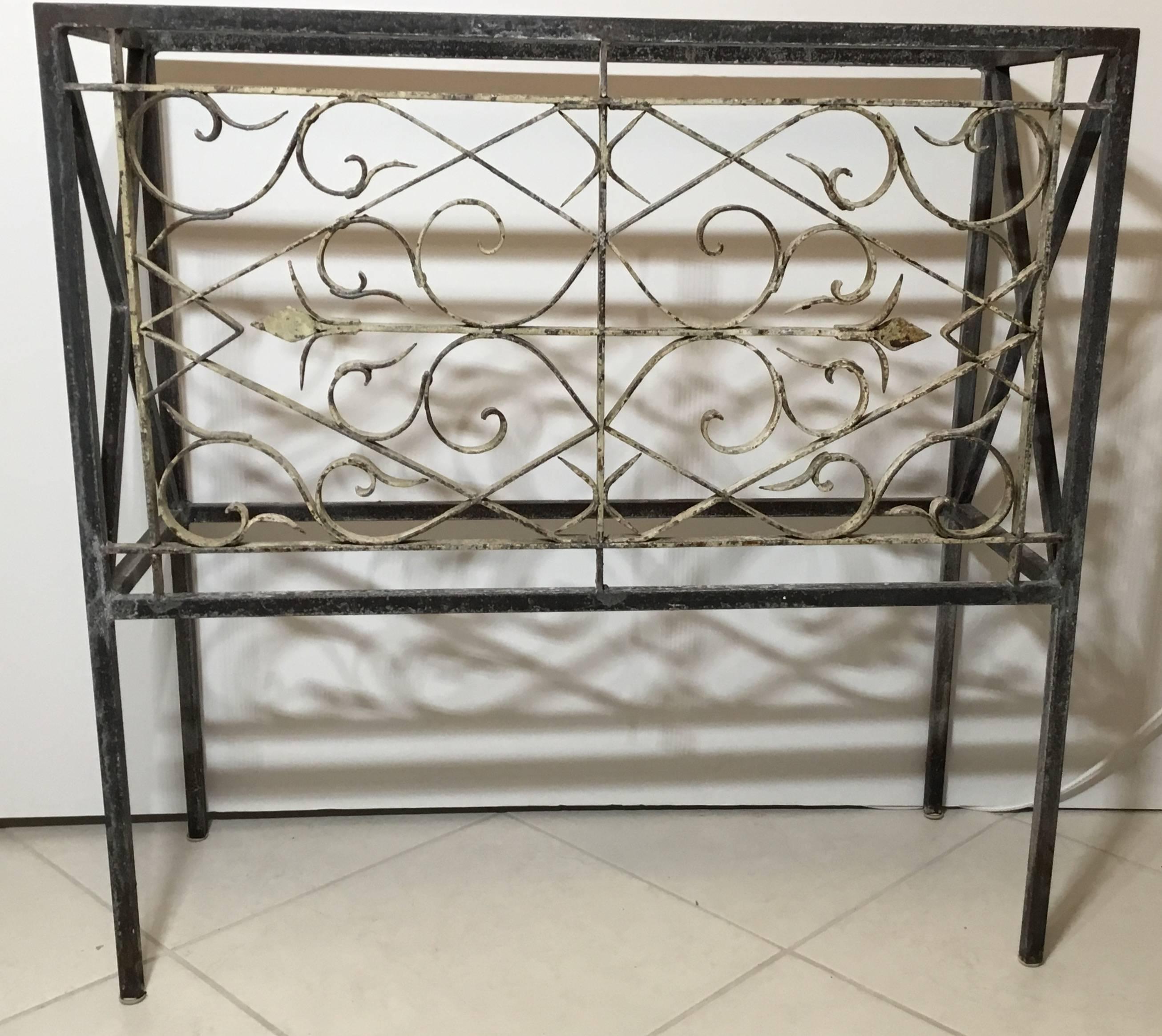 Elegant console made of antique hand-forged iron front with neoclassical style four legs frame.
Will look great with glass top or marble.
Glass or marble-top are not included 