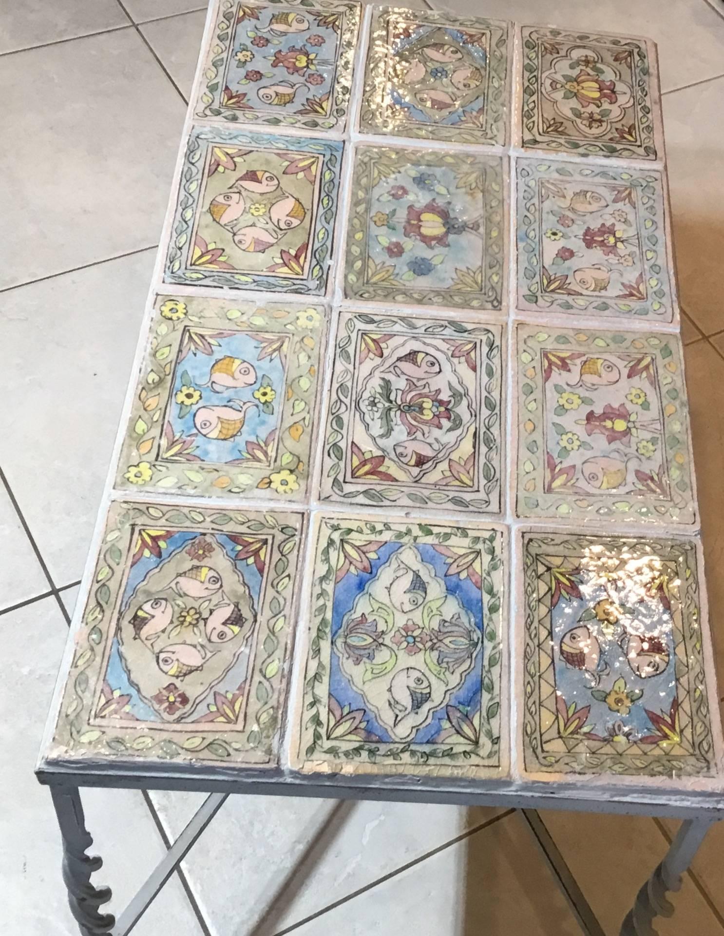 Iron Persian Tile Coffee Table In Excellent Condition In Delray Beach, FL