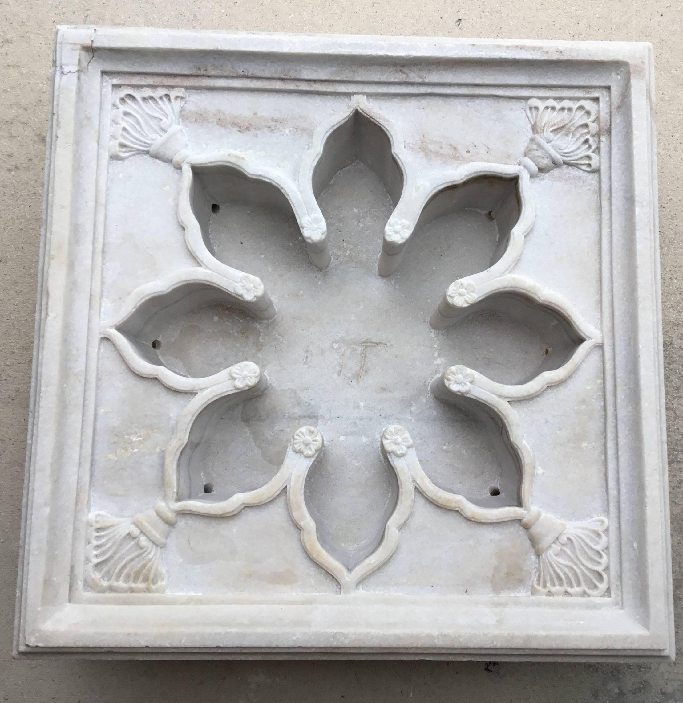 Fantastic one of a kind carved marble architectural piece, can be used in deferent functions as fountain, planter or table top with the right bas, 
beautifully carve in India in white marble .some minor repair (see photo) with 
Four holes in the