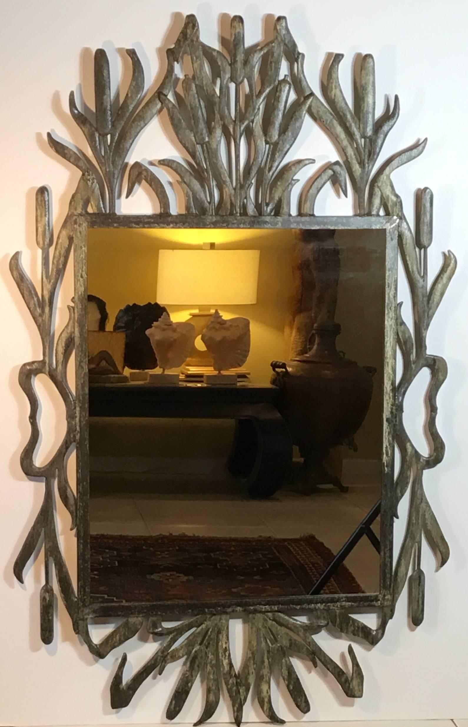 Cat Tail Iron Mirror In Excellent Condition In Delray Beach, FL