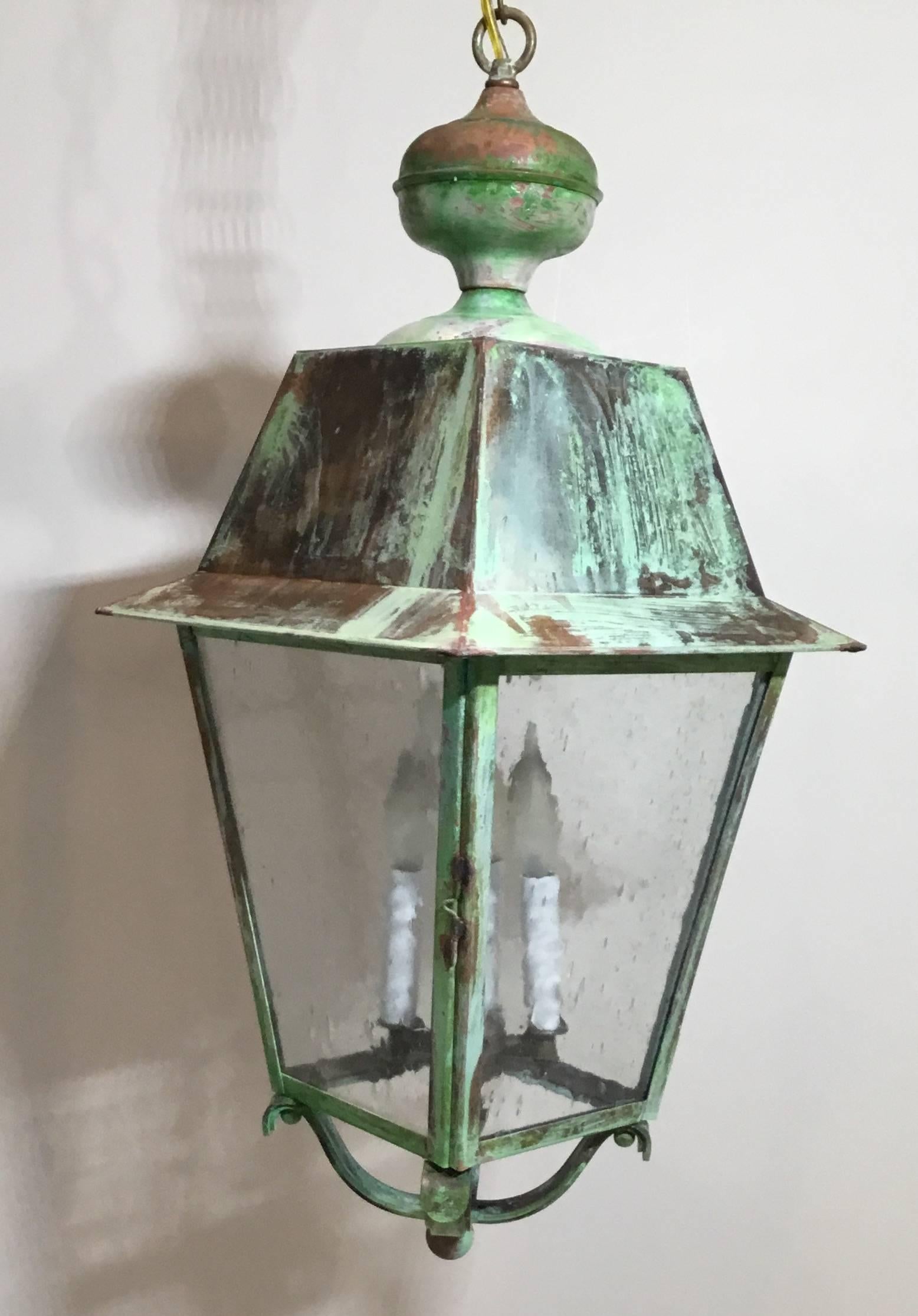 Vintage Hanging Copper Lantern In Excellent Condition In Delray Beach, FL