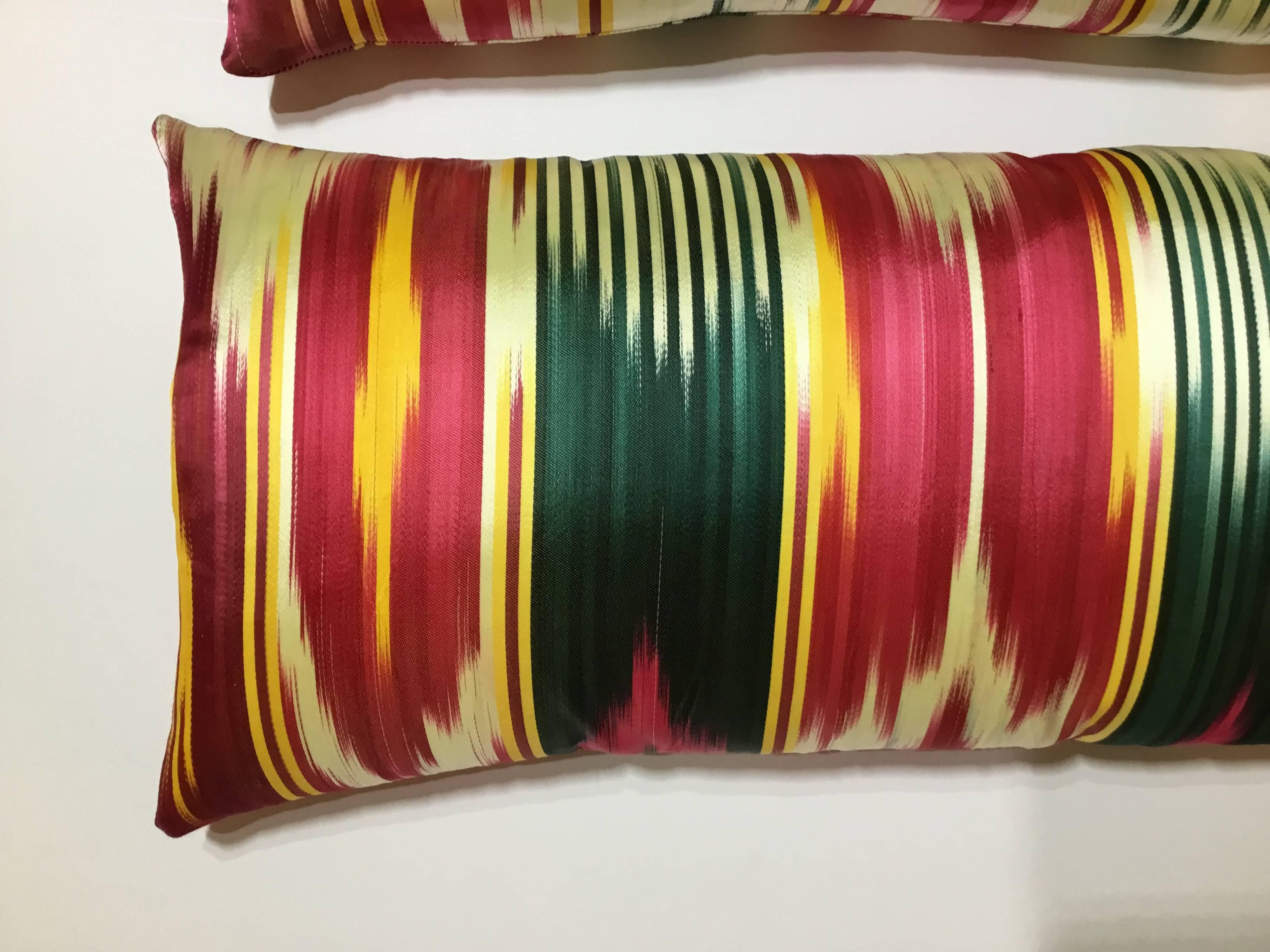Pair of Vintage Silk Ikat Pillows 1