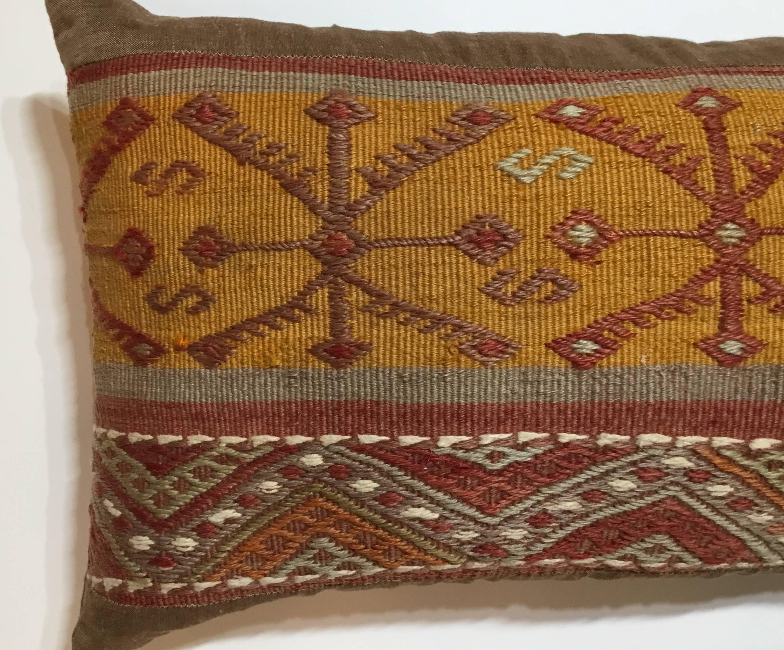 20th Century Flat-Weave Rug Fragment Pillow