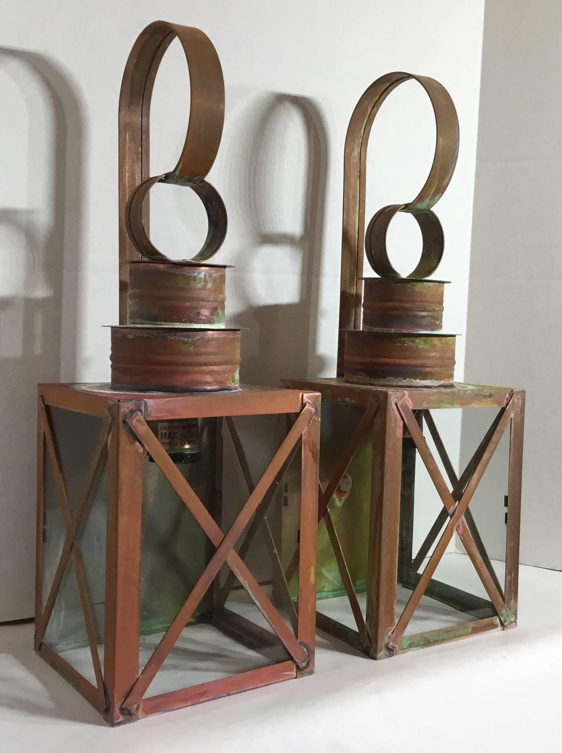 American Pair of Funky Copper Wall Lantern