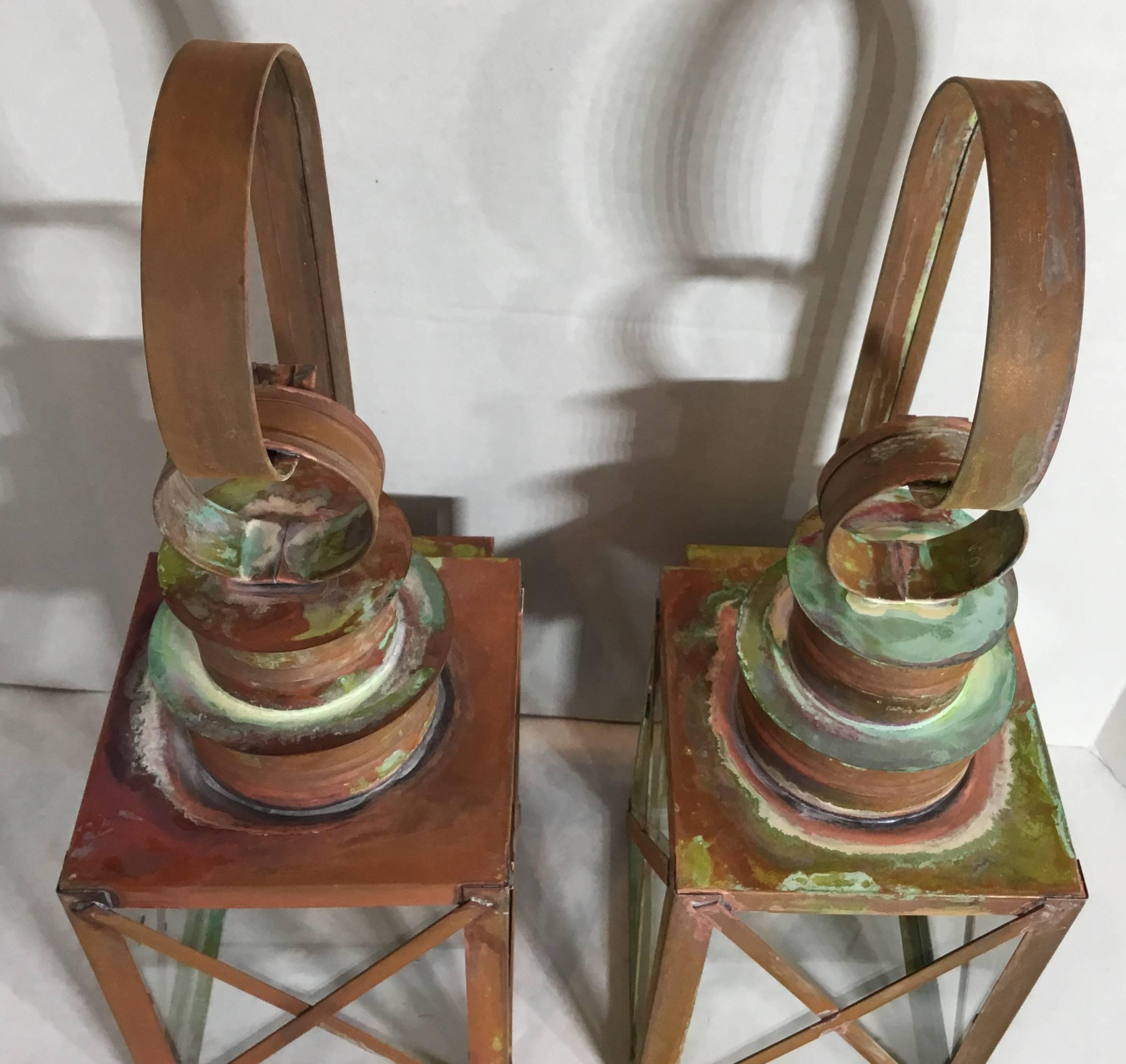 Contemporary Pair of Funky Copper Wall Lantern