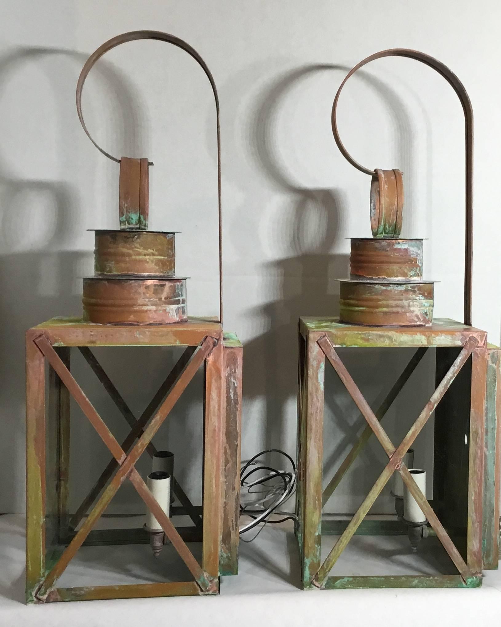 Pair of Architectural Copper Wall Lantern 1
