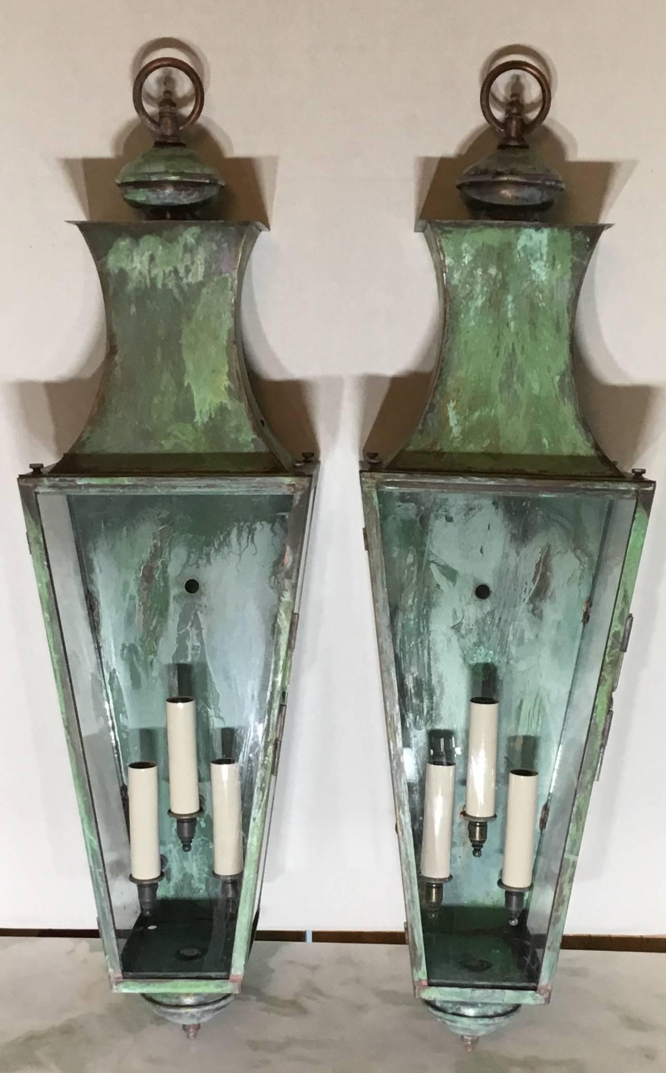 American Pair of Architectural Copper Wall Lantern