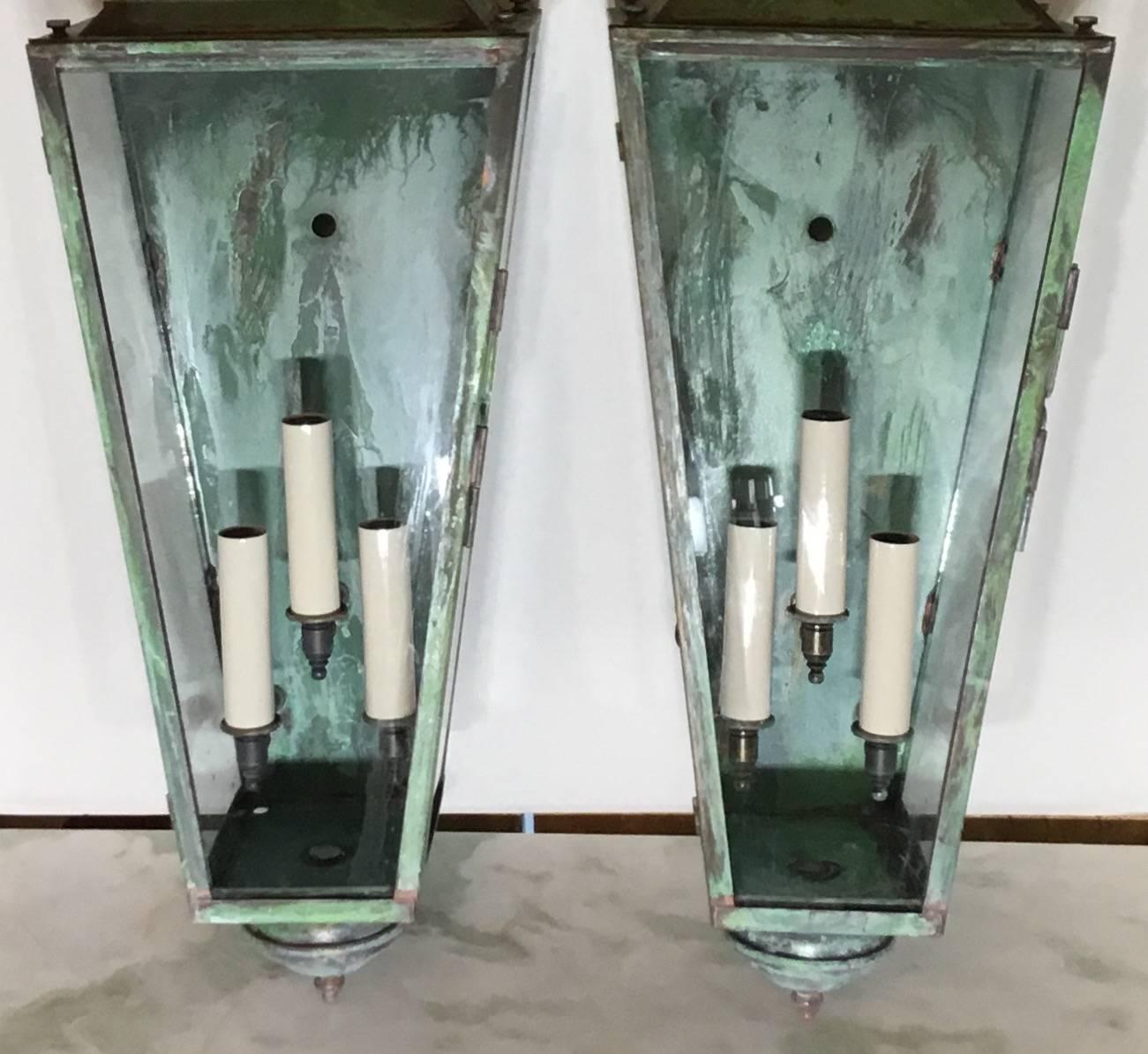 Pair of Architectural Copper Wall Lantern In Good Condition In Delray Beach, FL
