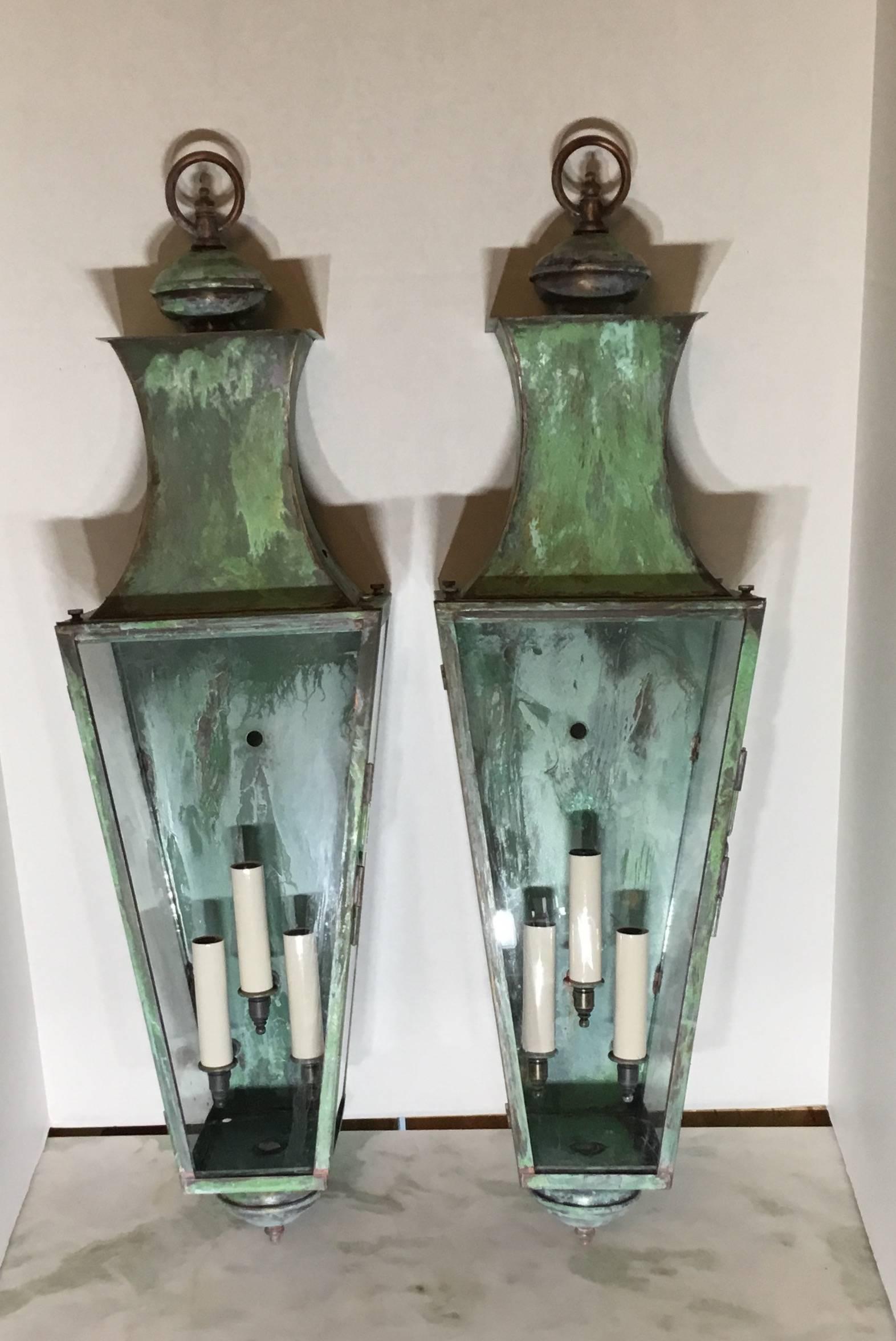 Contemporary Pair of Architectural Copper Wall Lantern