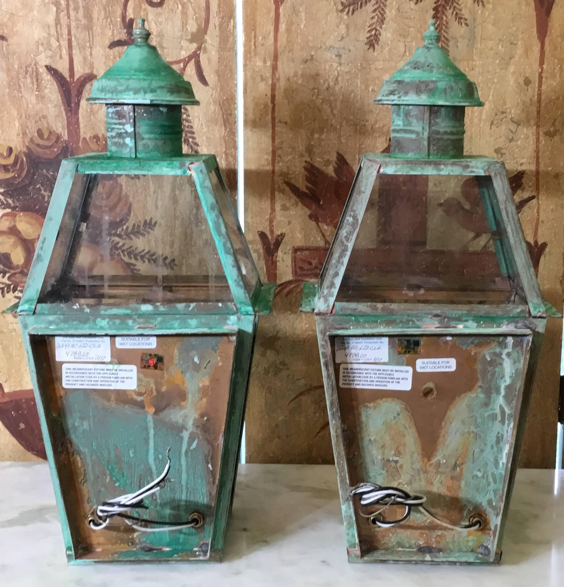 Contemporary Pair of Large Architectural Copper Wall Lantern 