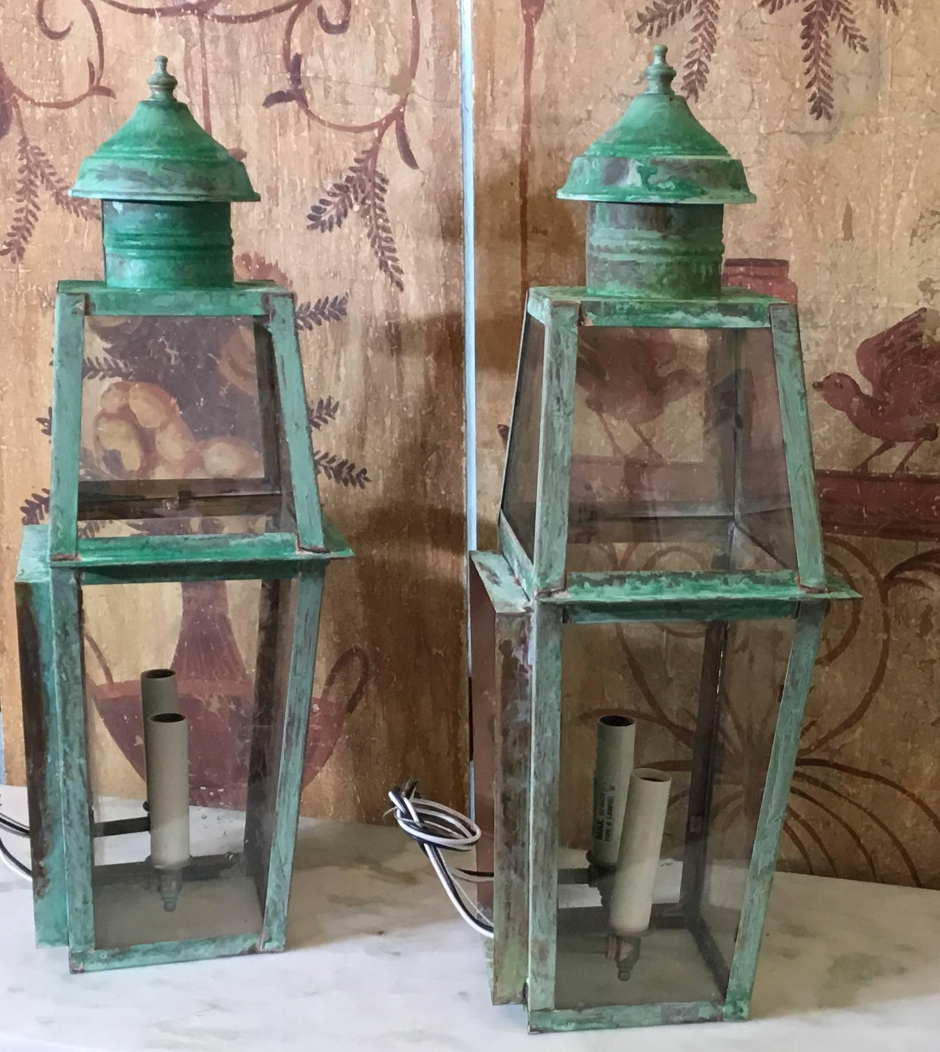 Pair of Large Architectural Copper Wall Lantern  1