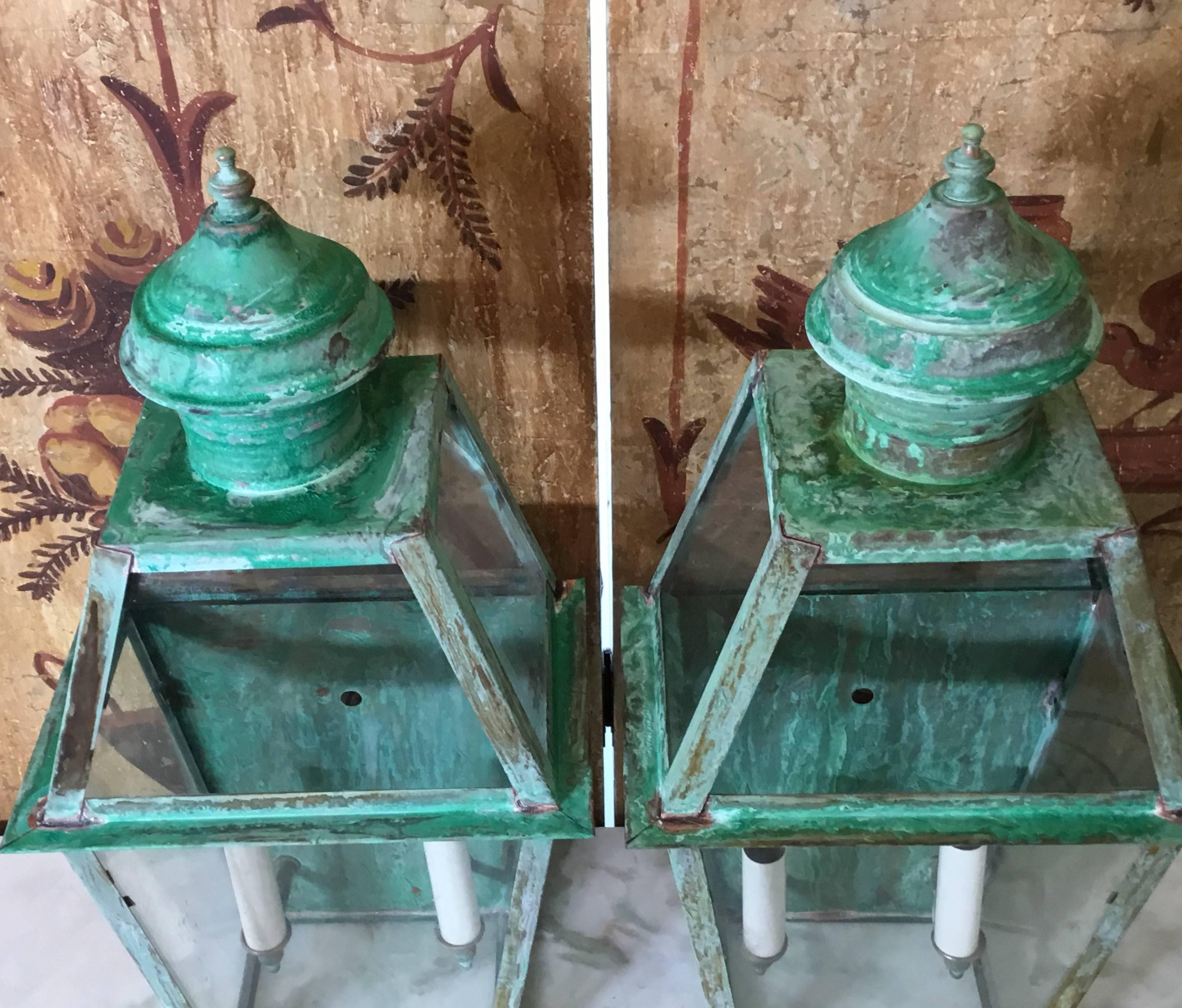 Pair of Large Architectural Copper Wall Lantern  2