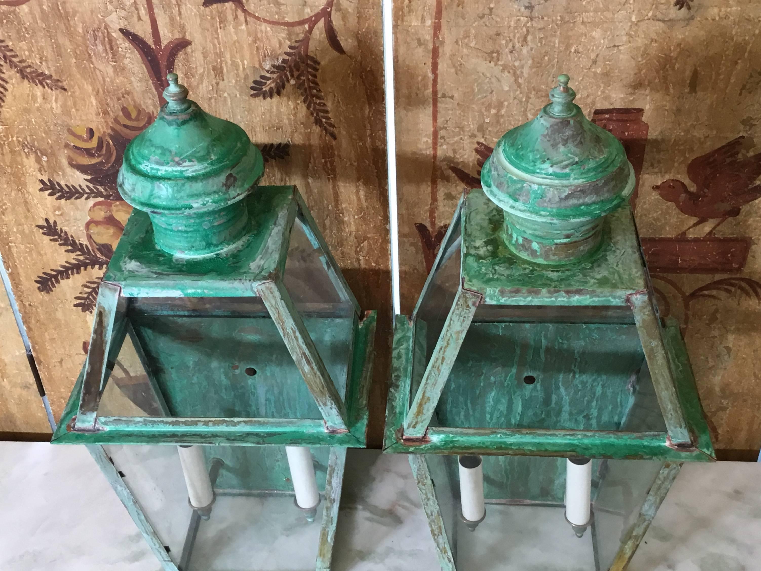 Pair of Large Architectural Copper Wall Lantern  3