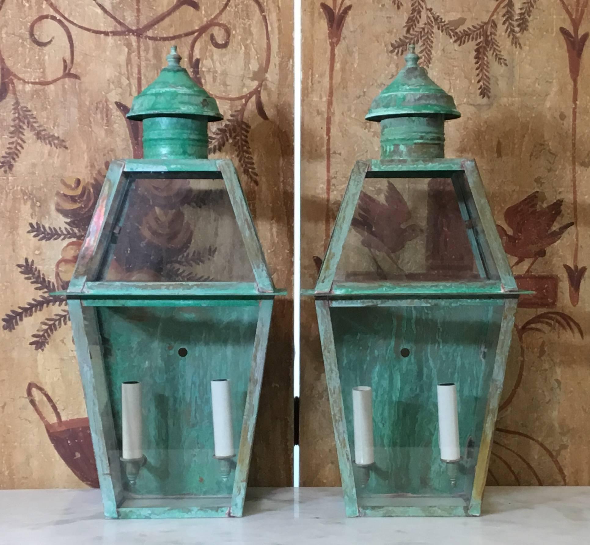 Pair of Large Architectural Copper Wall Lantern  4