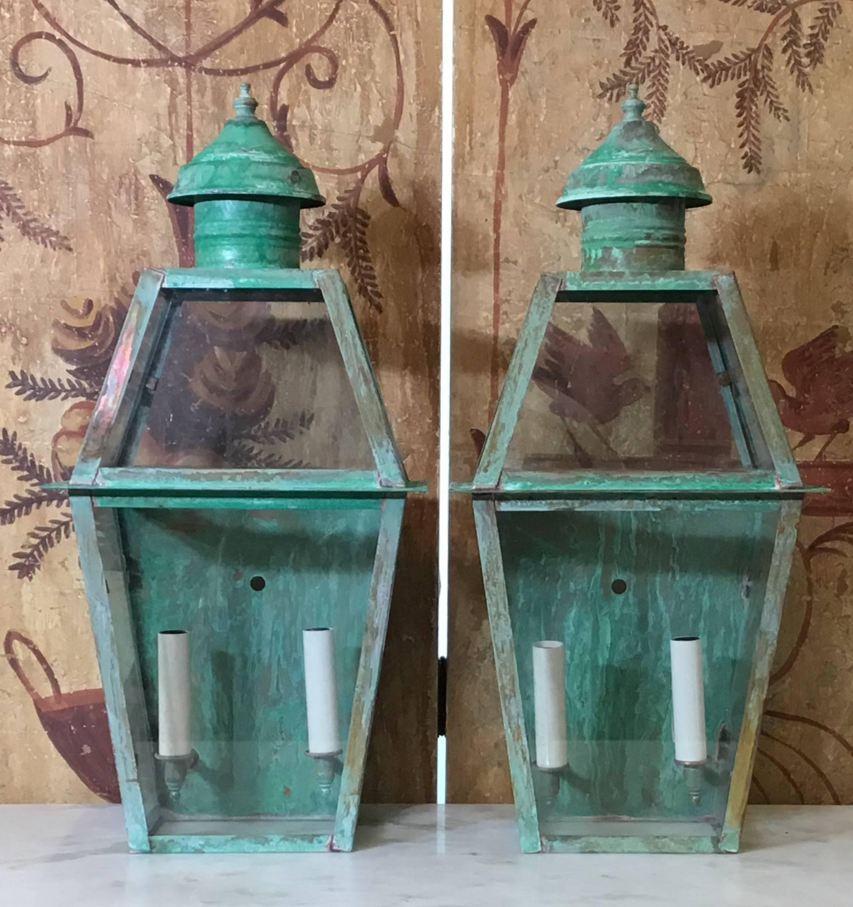 Pair of Large Architectural Copper Wall Lantern  5