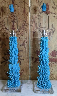 Coppia di lampade in pietra turchese uniche nel loro genere