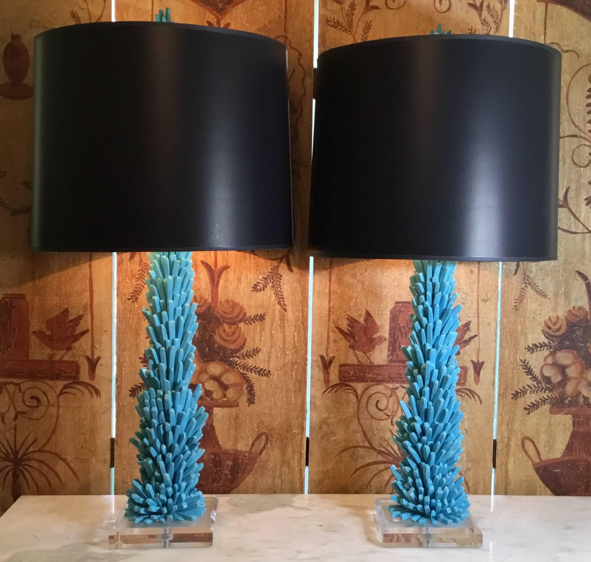 Pair of One of a Kind Turquoise Stone Lamps For Sale 3