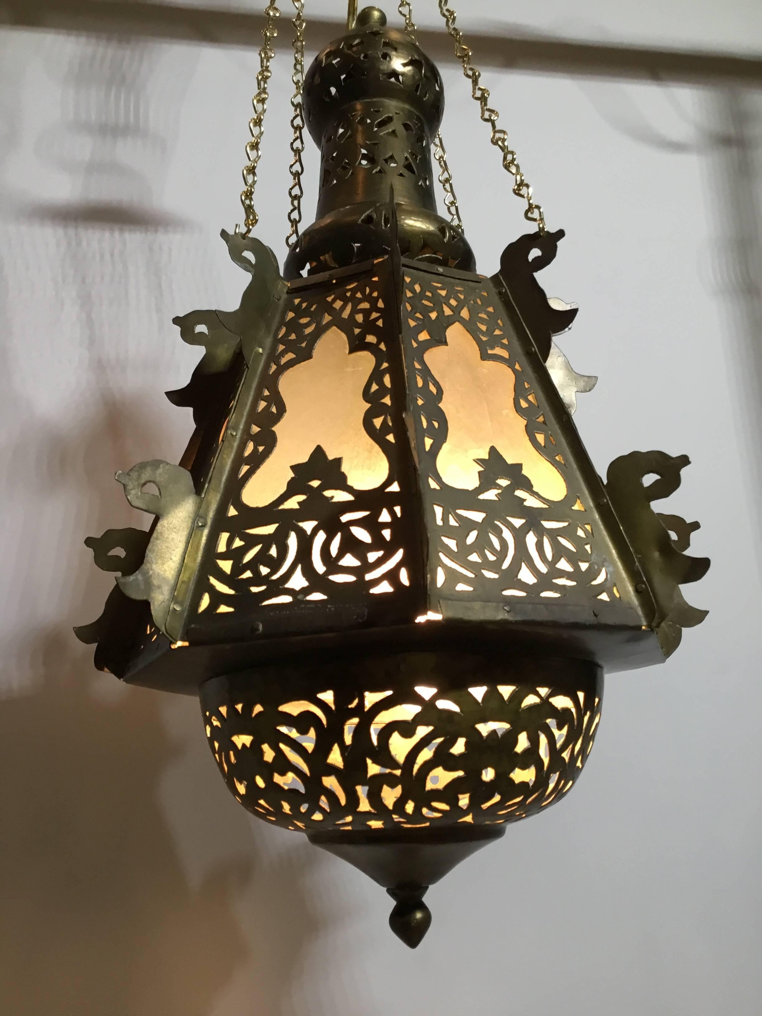 Mid-Century Petite Brass Moroccan Lantern In Good Condition In Delray Beach, FL