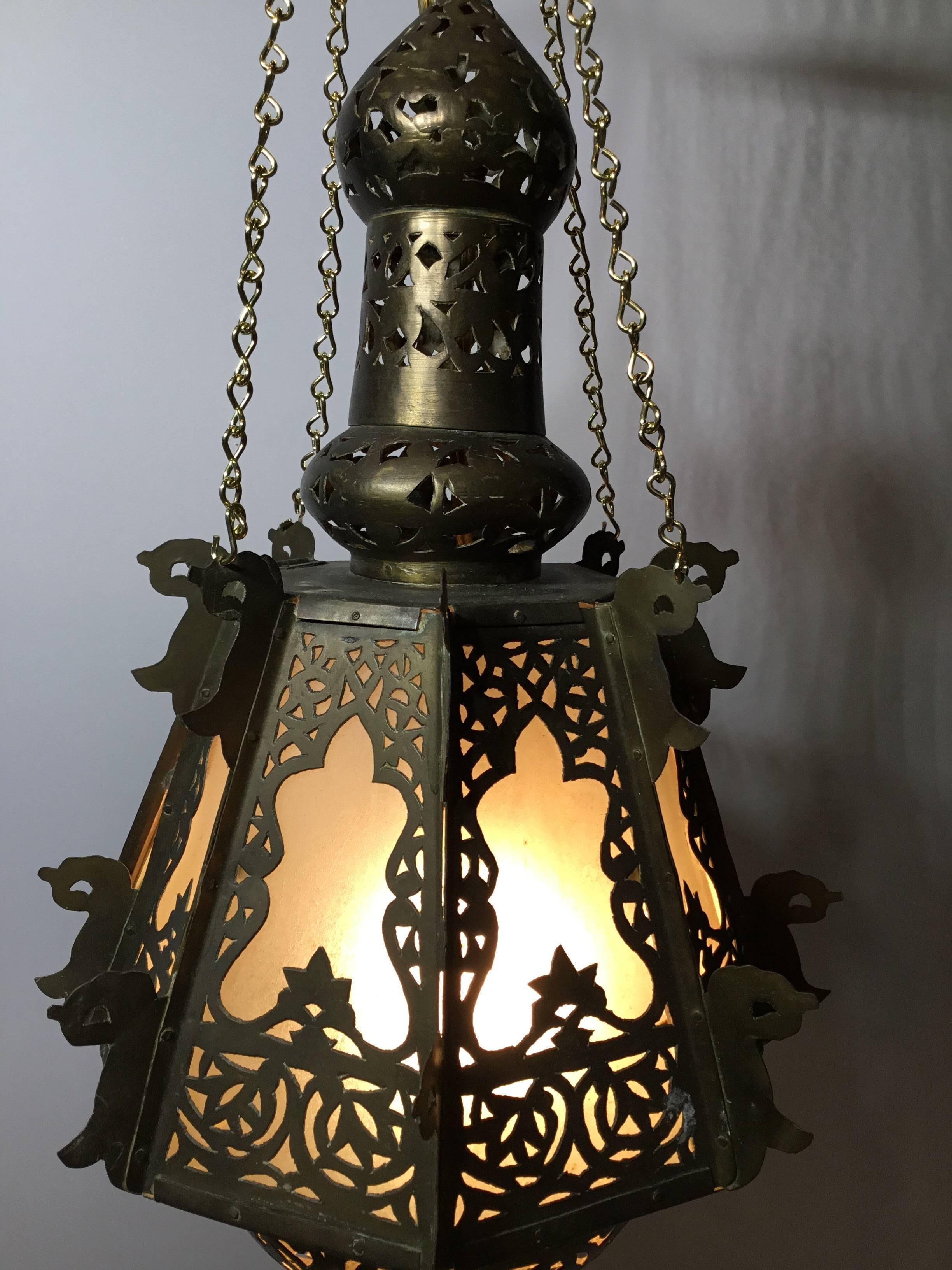 20th Century Mid-Century Petite Brass Moroccan Lantern