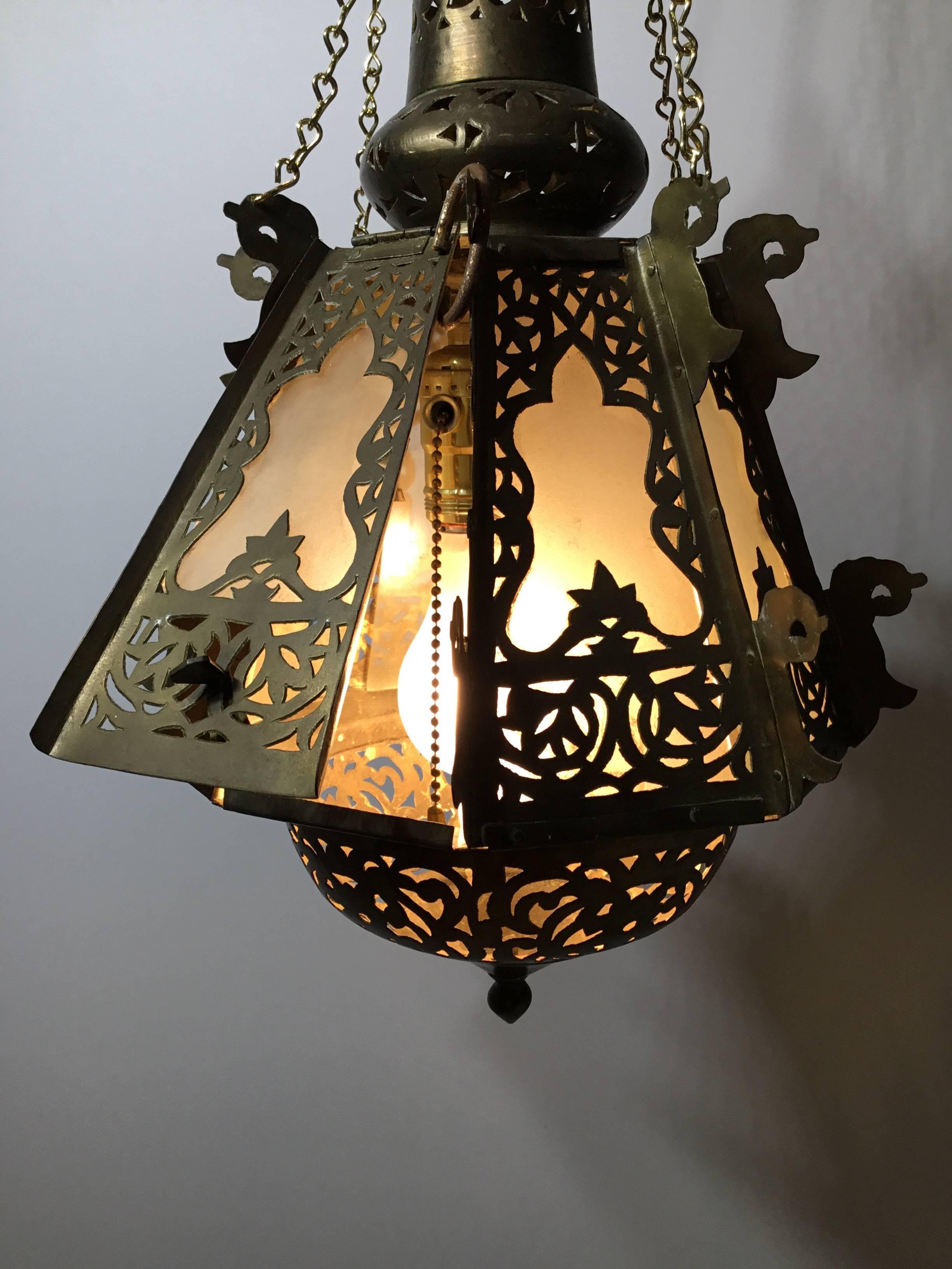 Mid-Century Petite Brass Moroccan Lantern 1