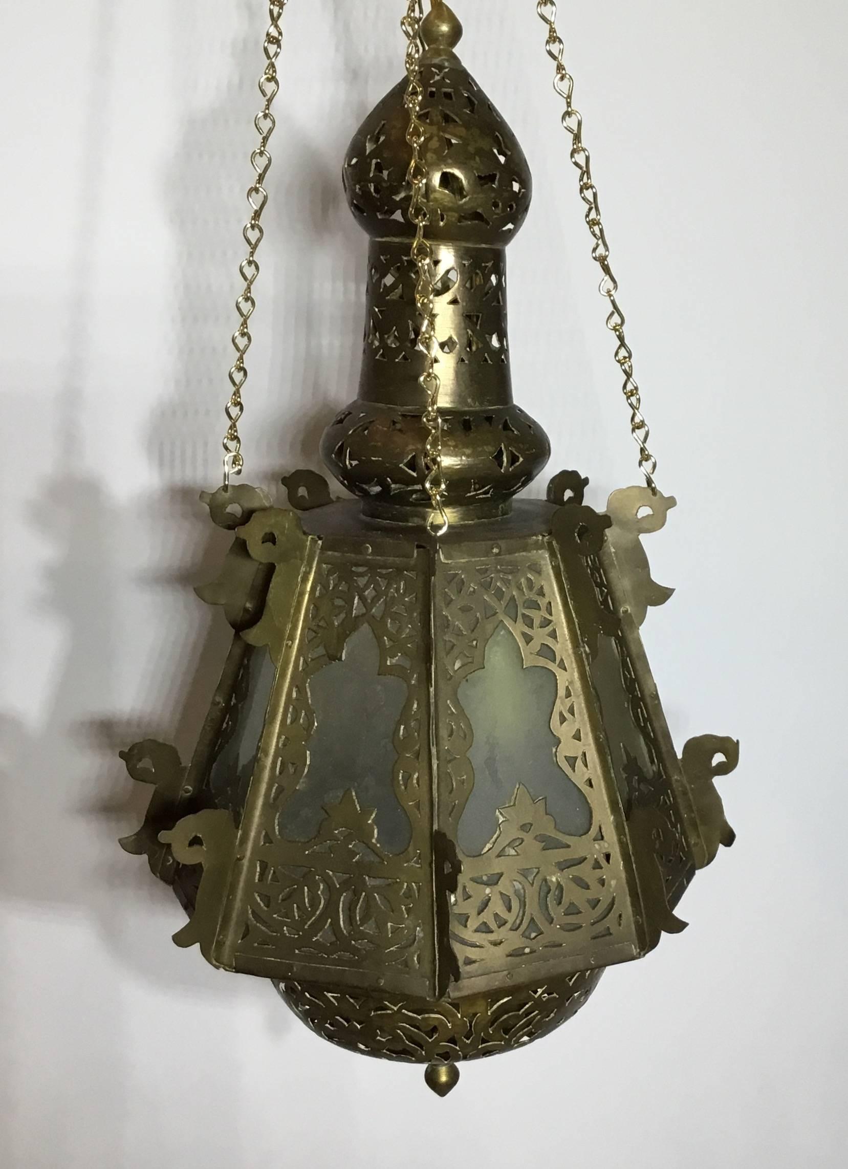 Mid-Century Petite Brass Moroccan Lantern 2
