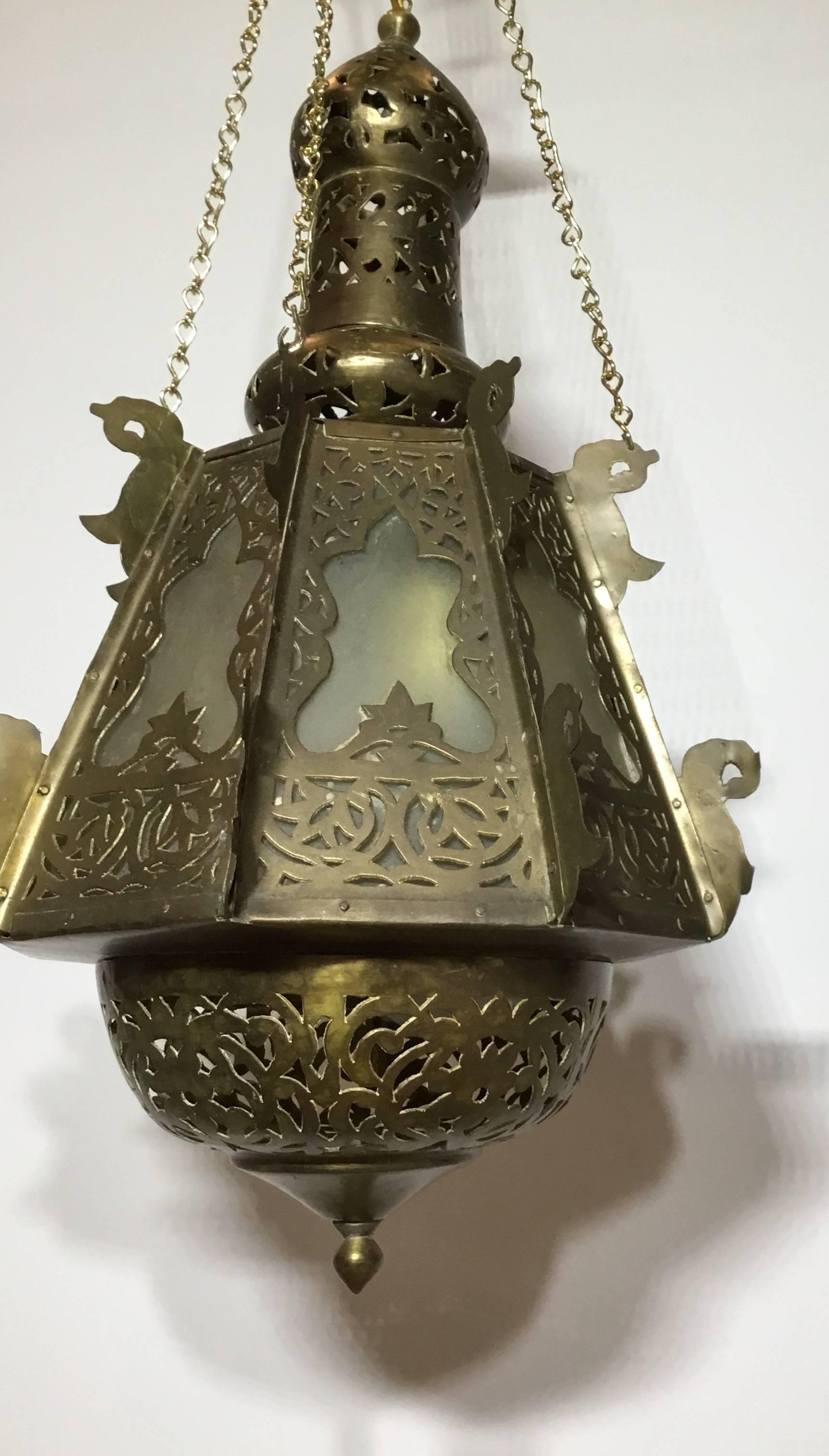Mid-Century Petite Brass Moroccan Lantern 4
