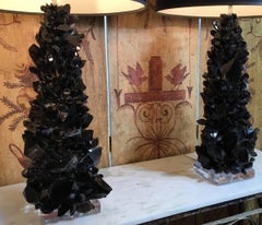 Pair of Spectacular Large Black Quartz Crystal Table Lamps