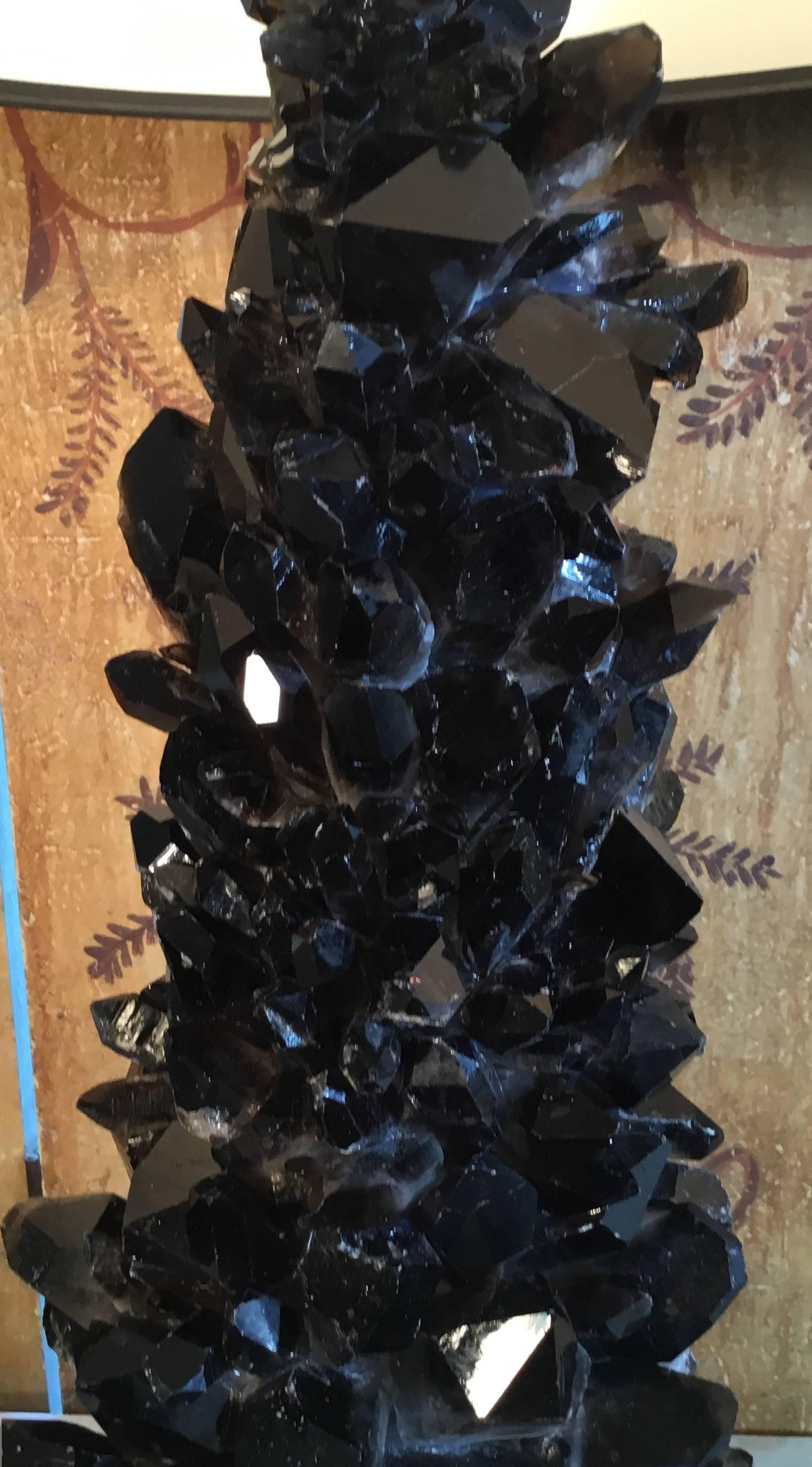 Pair of Spectacular Large Black Quartz Crystal Table Lamps In Excellent Condition In Delray Beach, FL