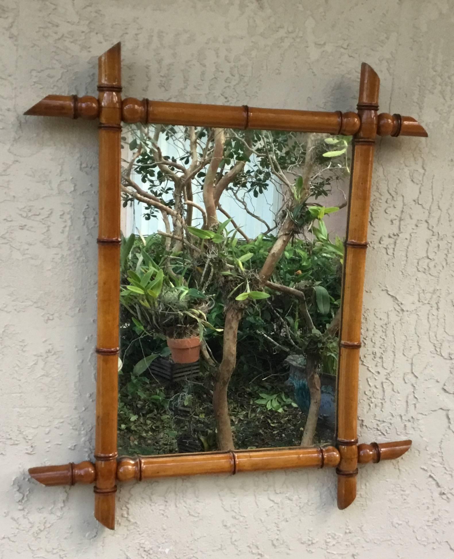 Vintage French Original Bamboo Mirror In Good Condition In Delray Beach, FL