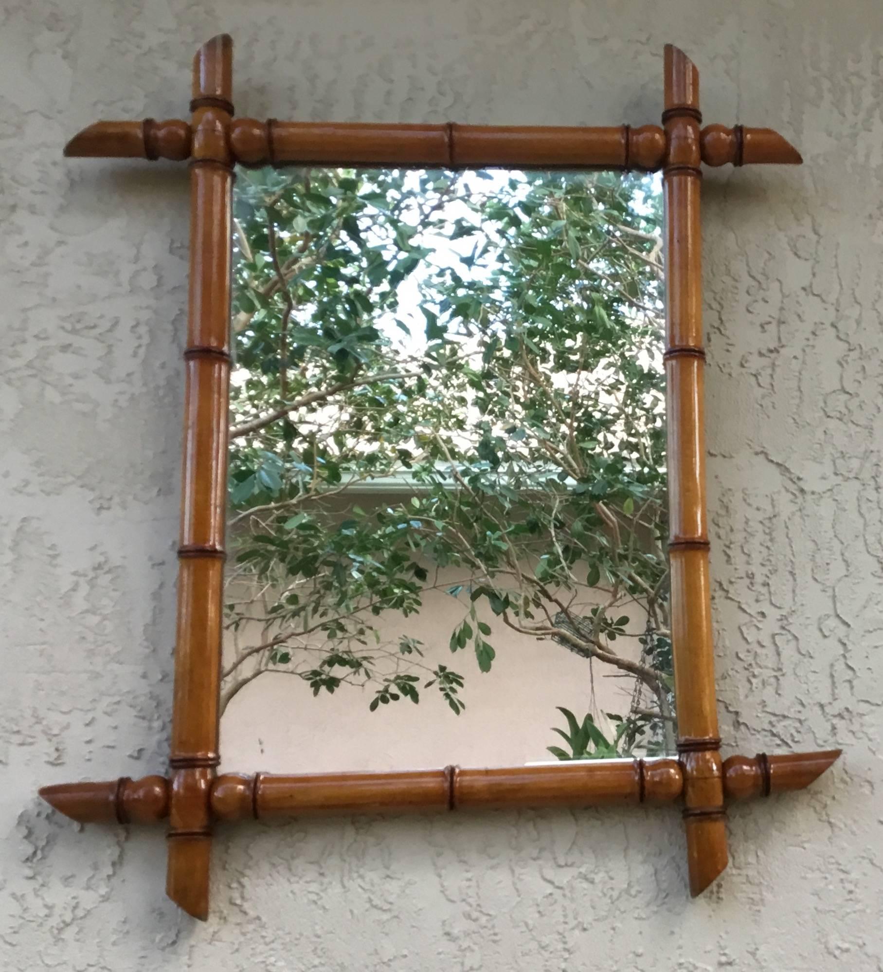 Vintage French Original Bamboo Mirror 1