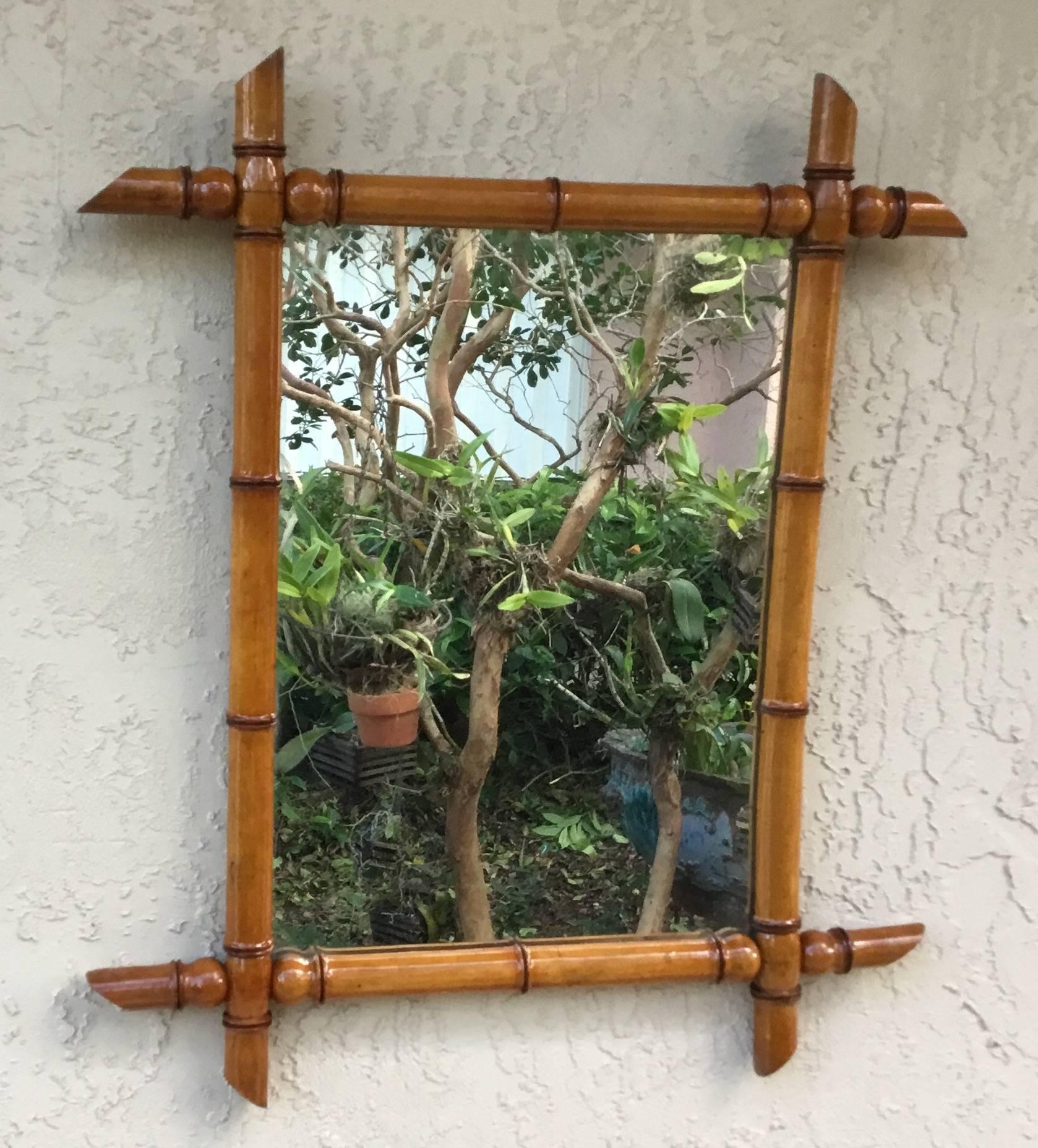 Vintage French Original Bamboo Mirror 6